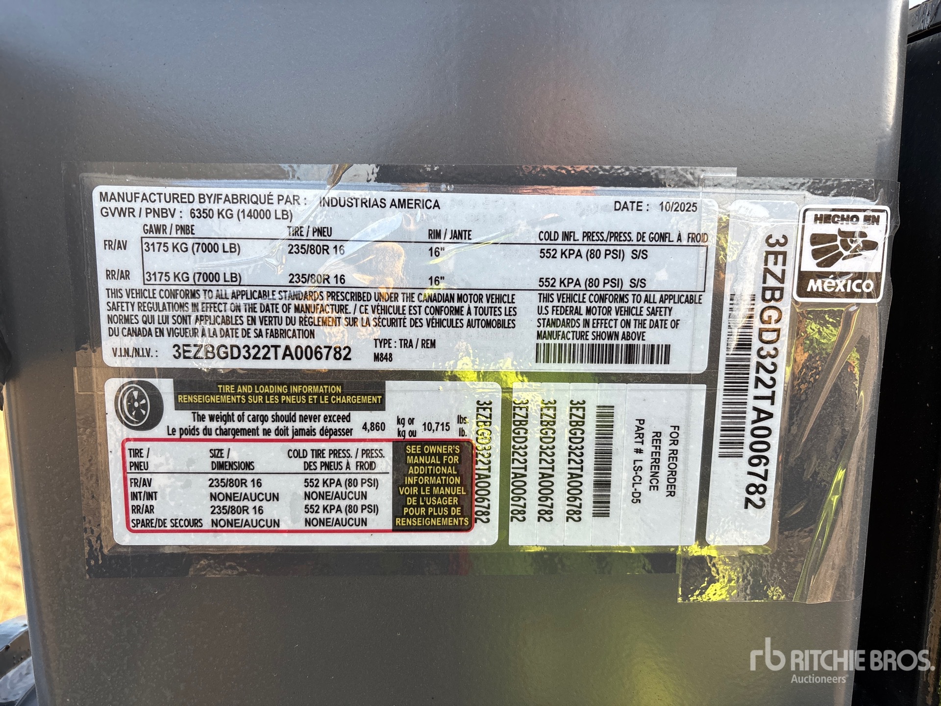 General Appearance with Numéro de série/Numéro d'identification du véhicule automobile