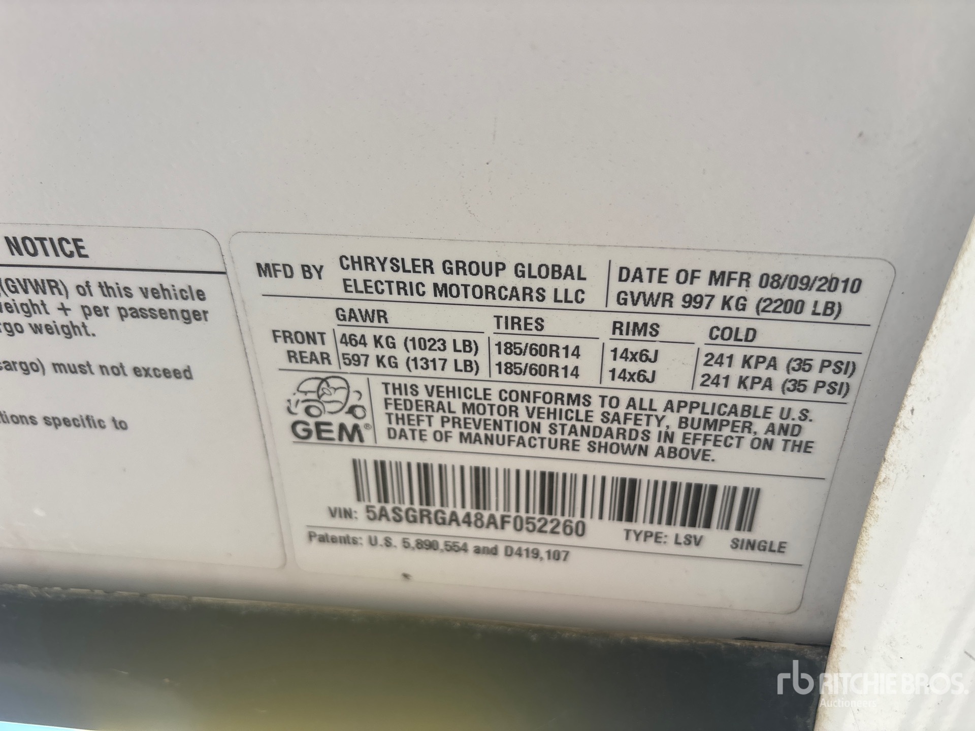 General Appearance with Serial Number / VIN