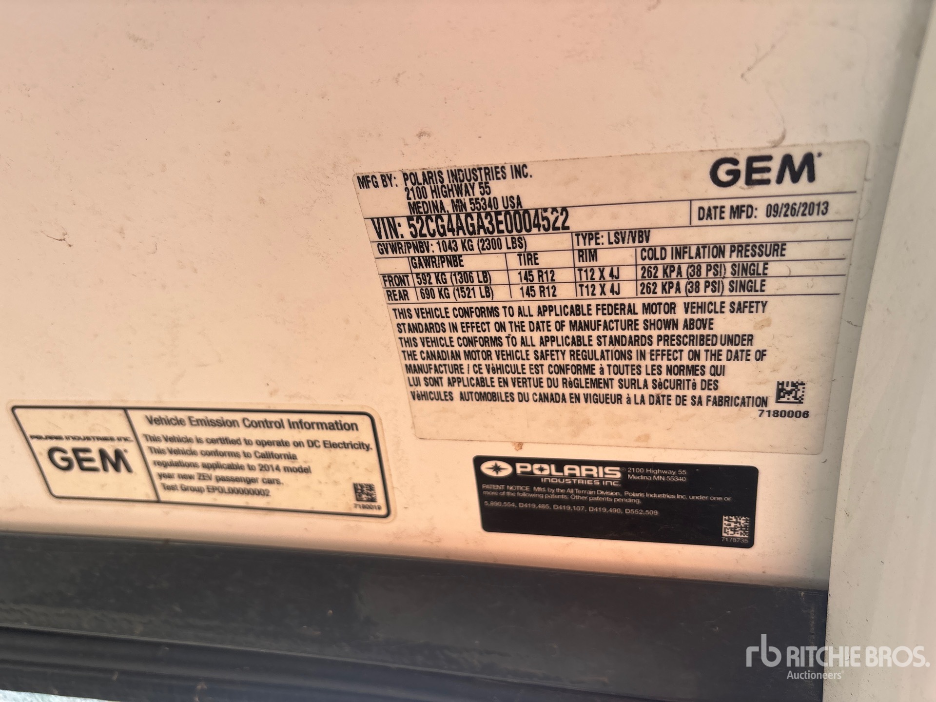 General Appearance with Serial Number / VIN