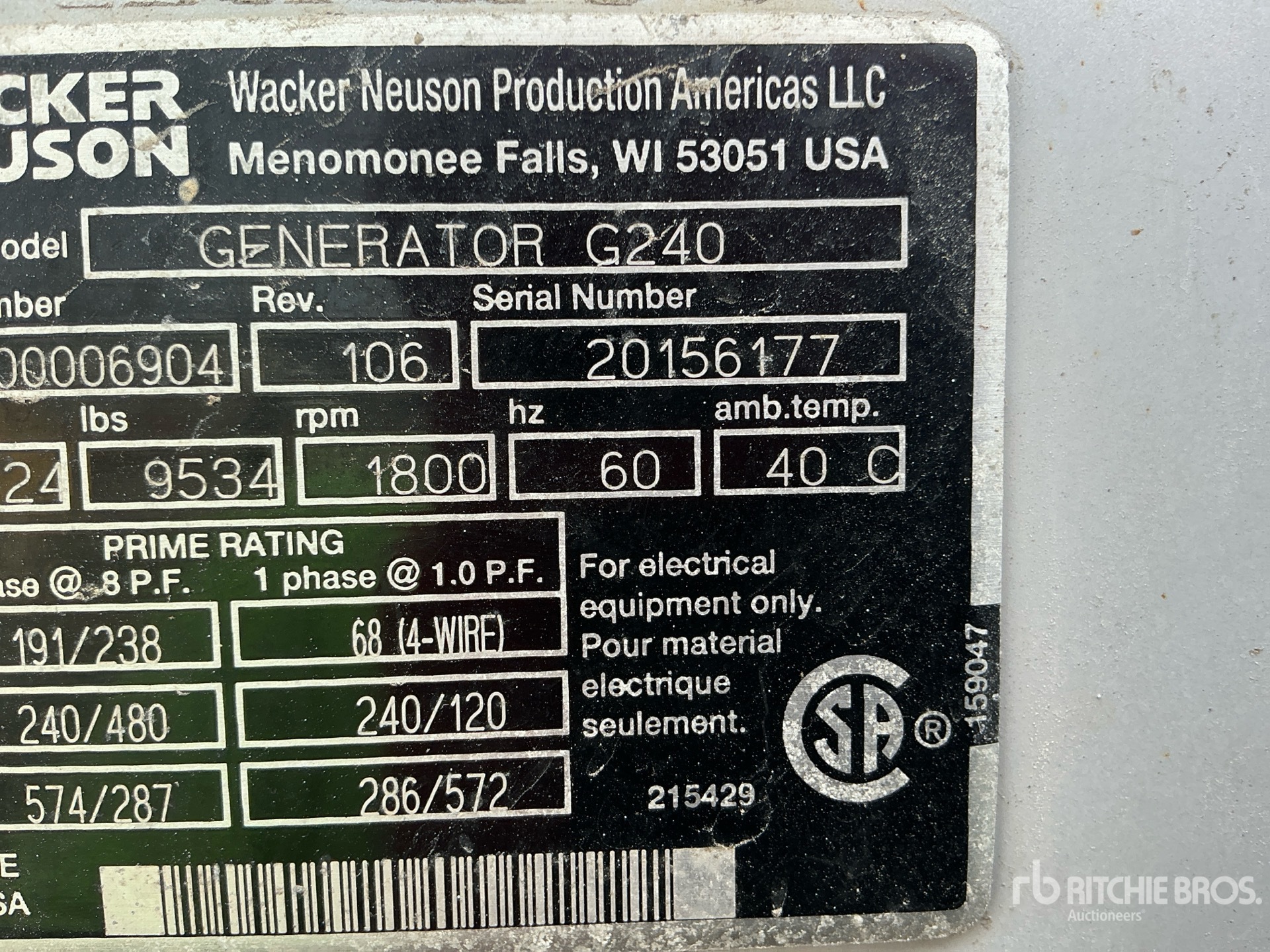 General Appearance with Unit Serial Number