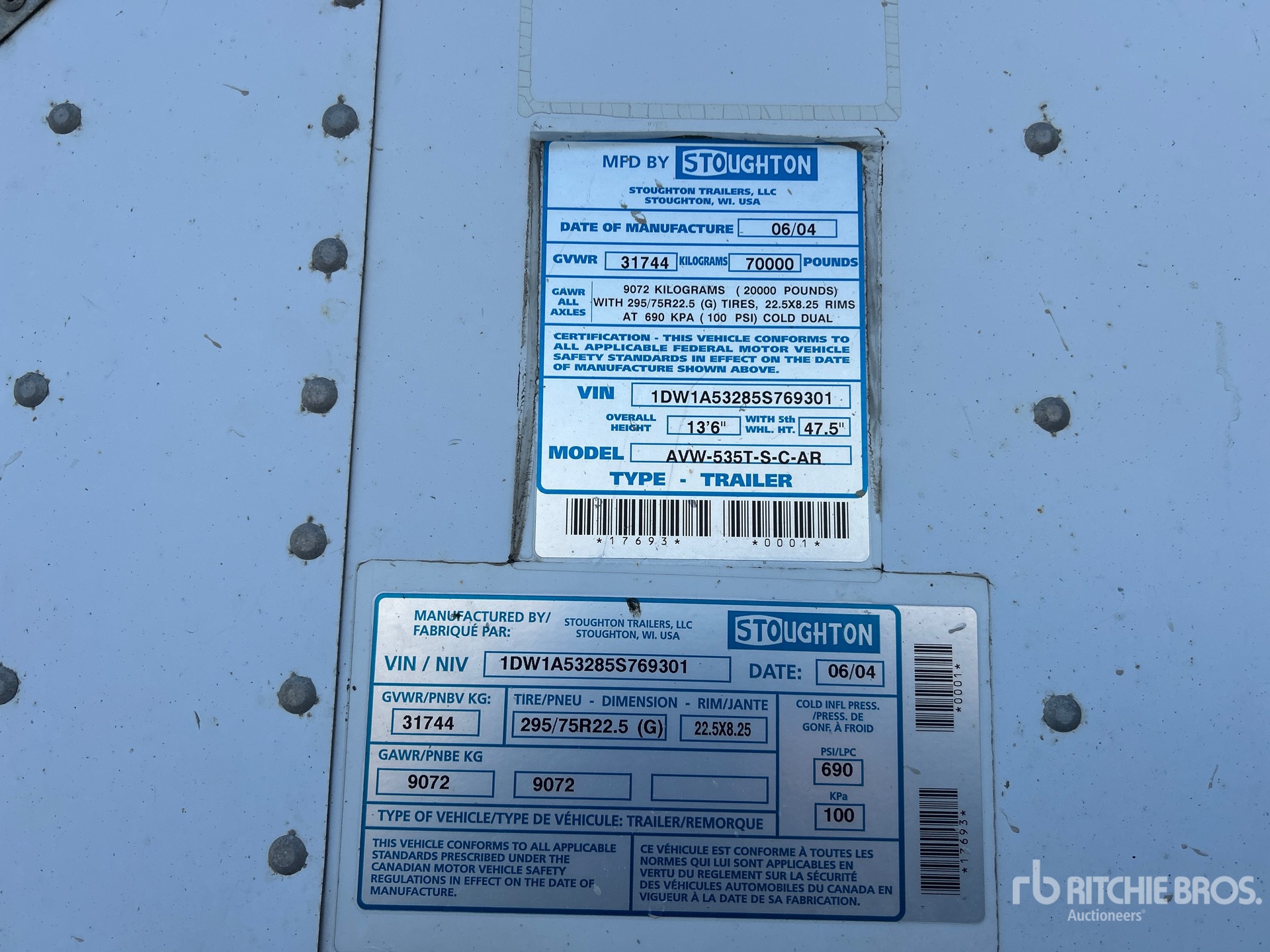 General Appearance with Serial Number / VIN