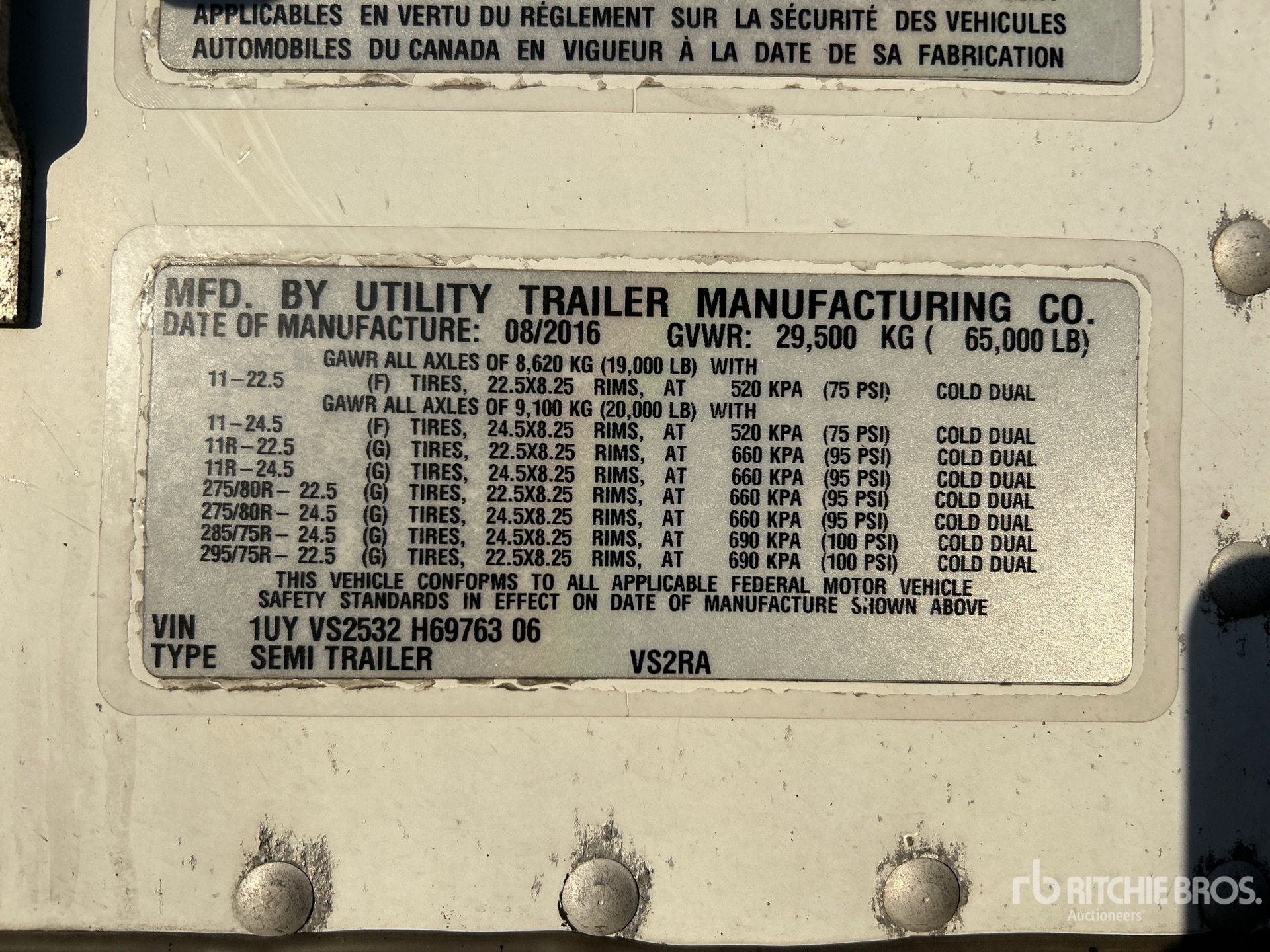 General Appearance with Serial Number / VIN