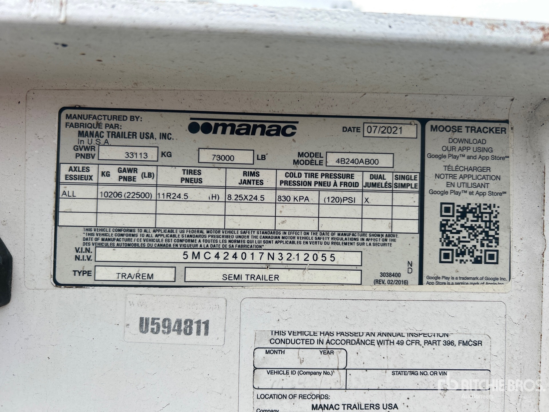 General Appearance with Serial Number / VIN