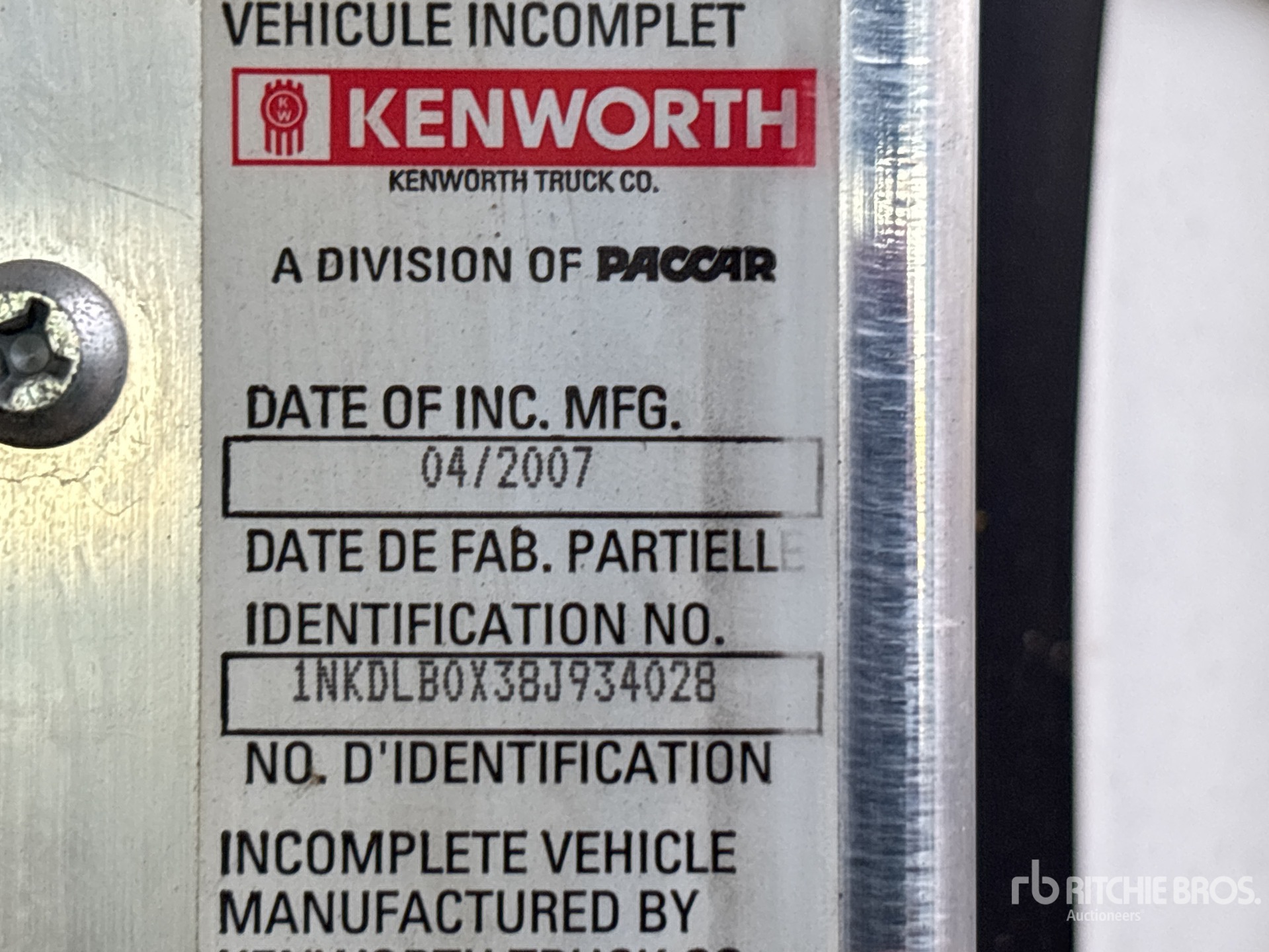 General Appearance with Serial Number / VIN