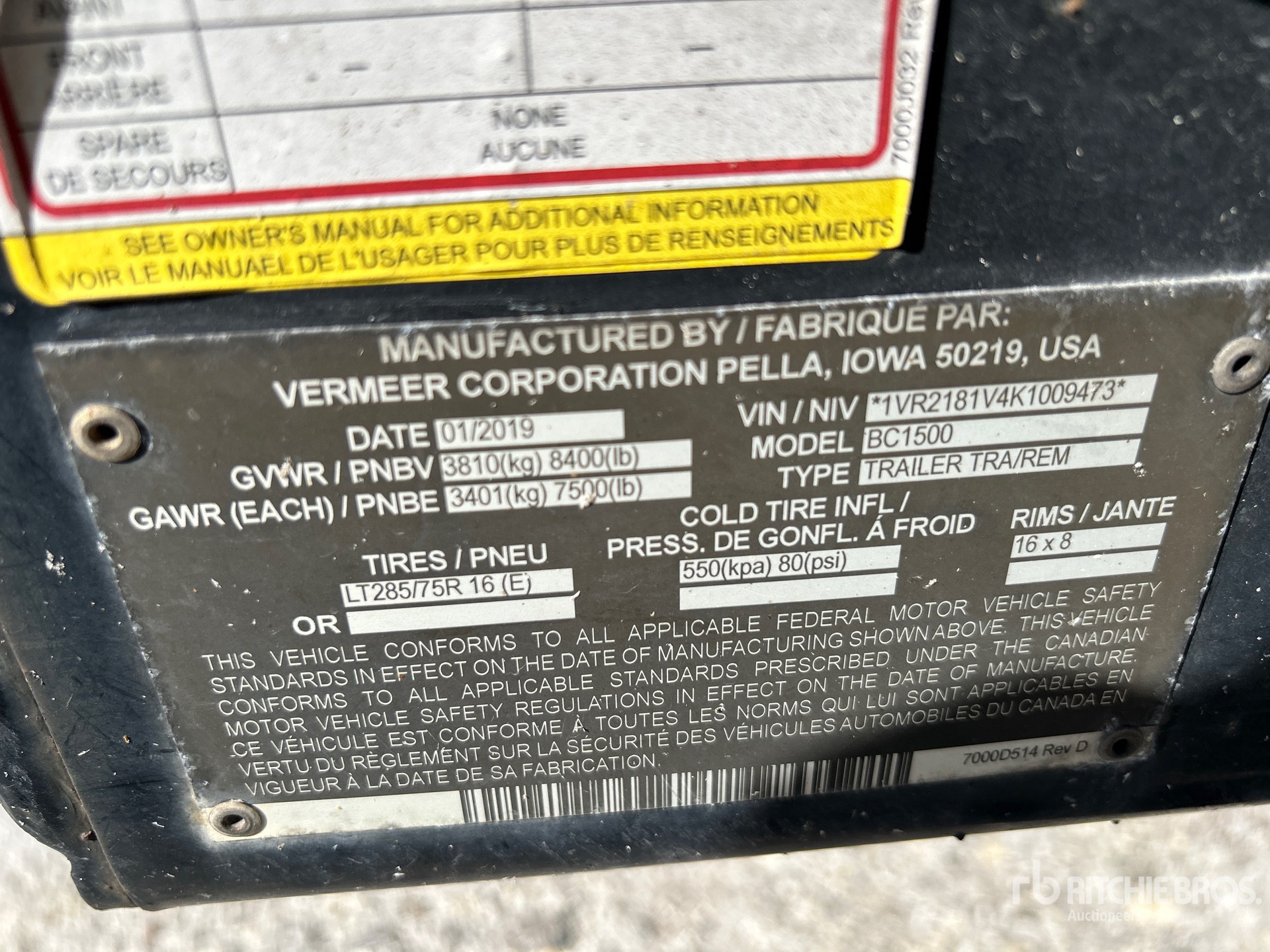 General Appearance with Serial Number / VIN