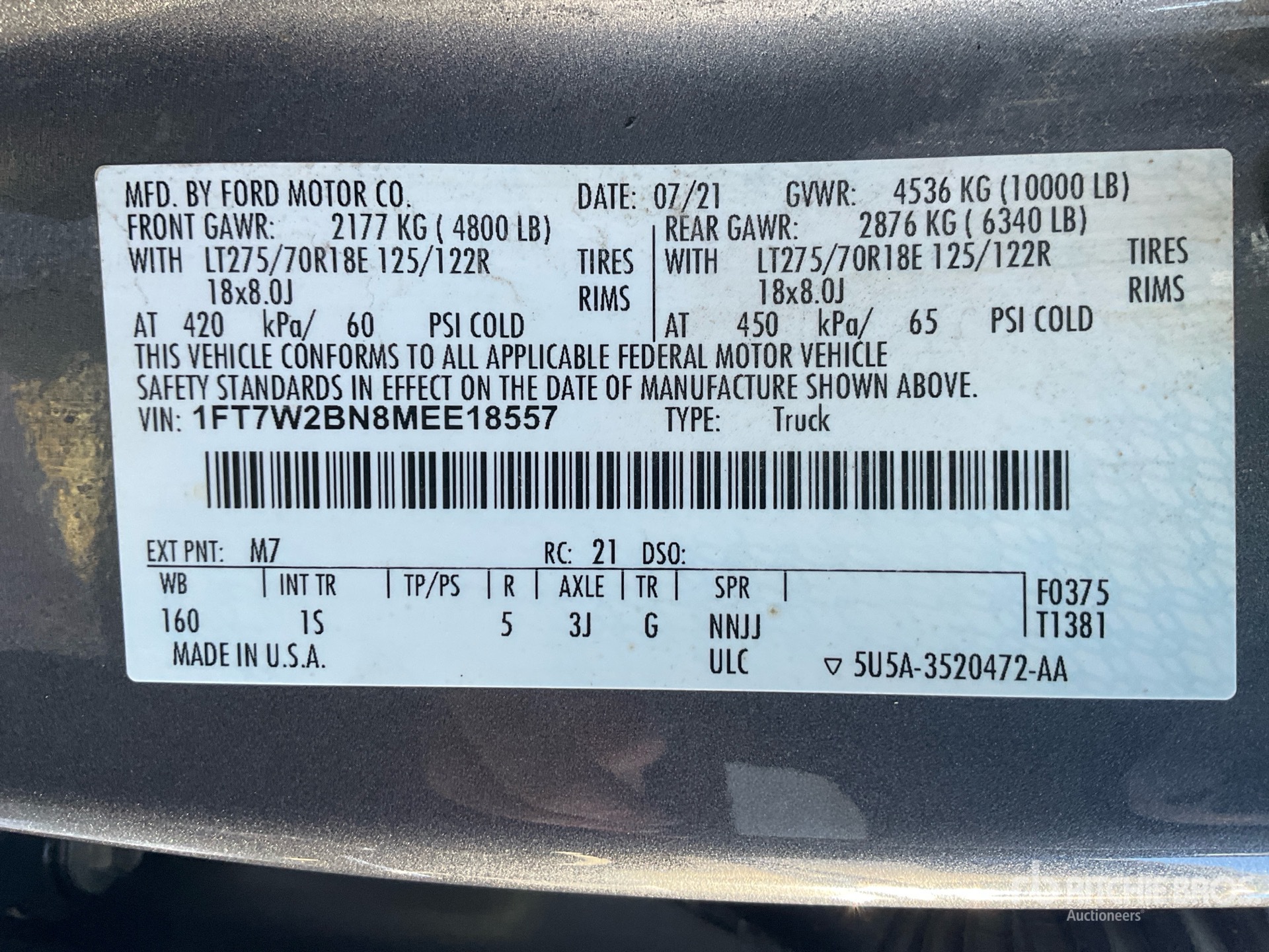 General Appearance with Serial Number / VIN