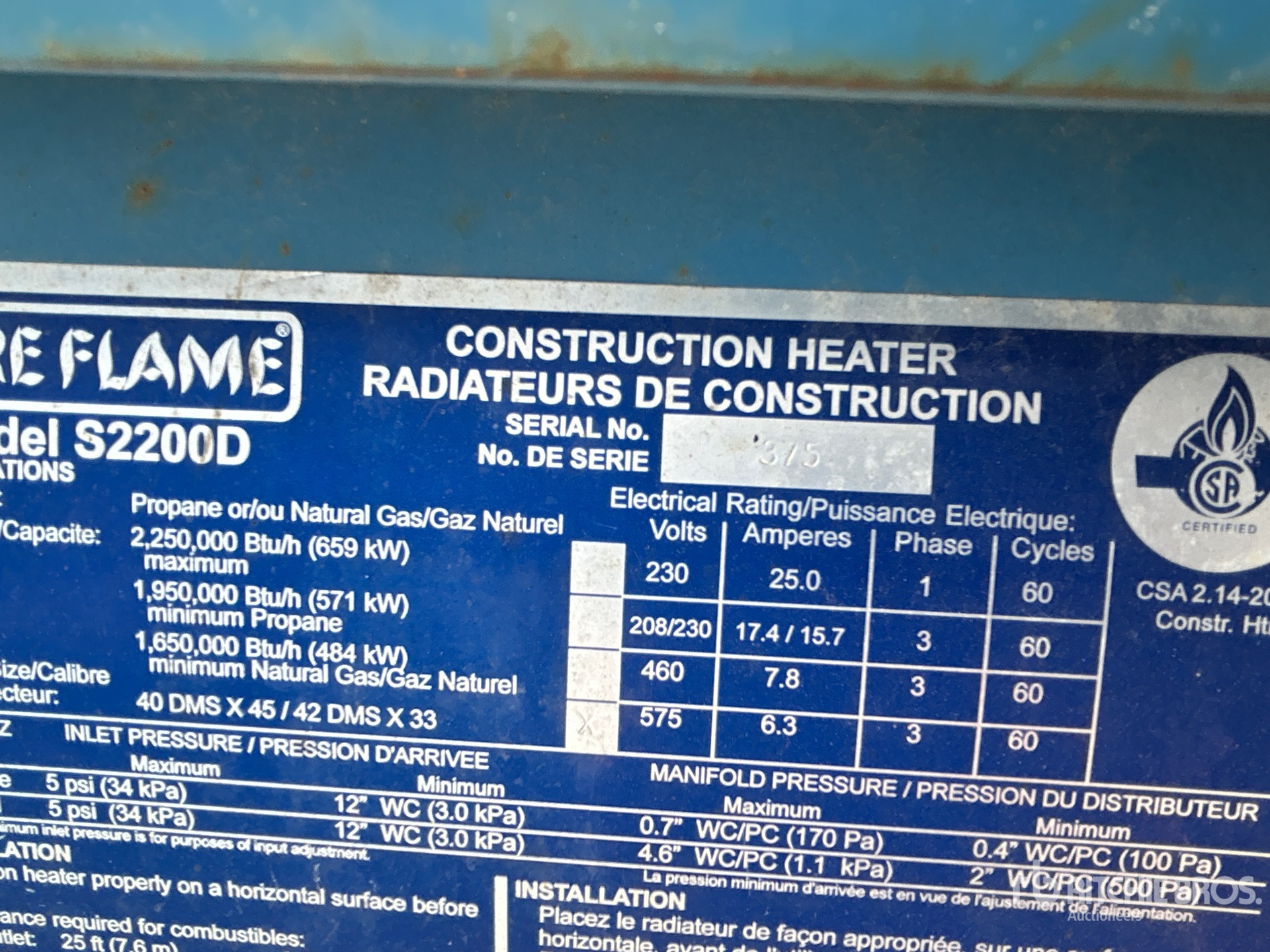 General Appearance with Serial Number / VIN