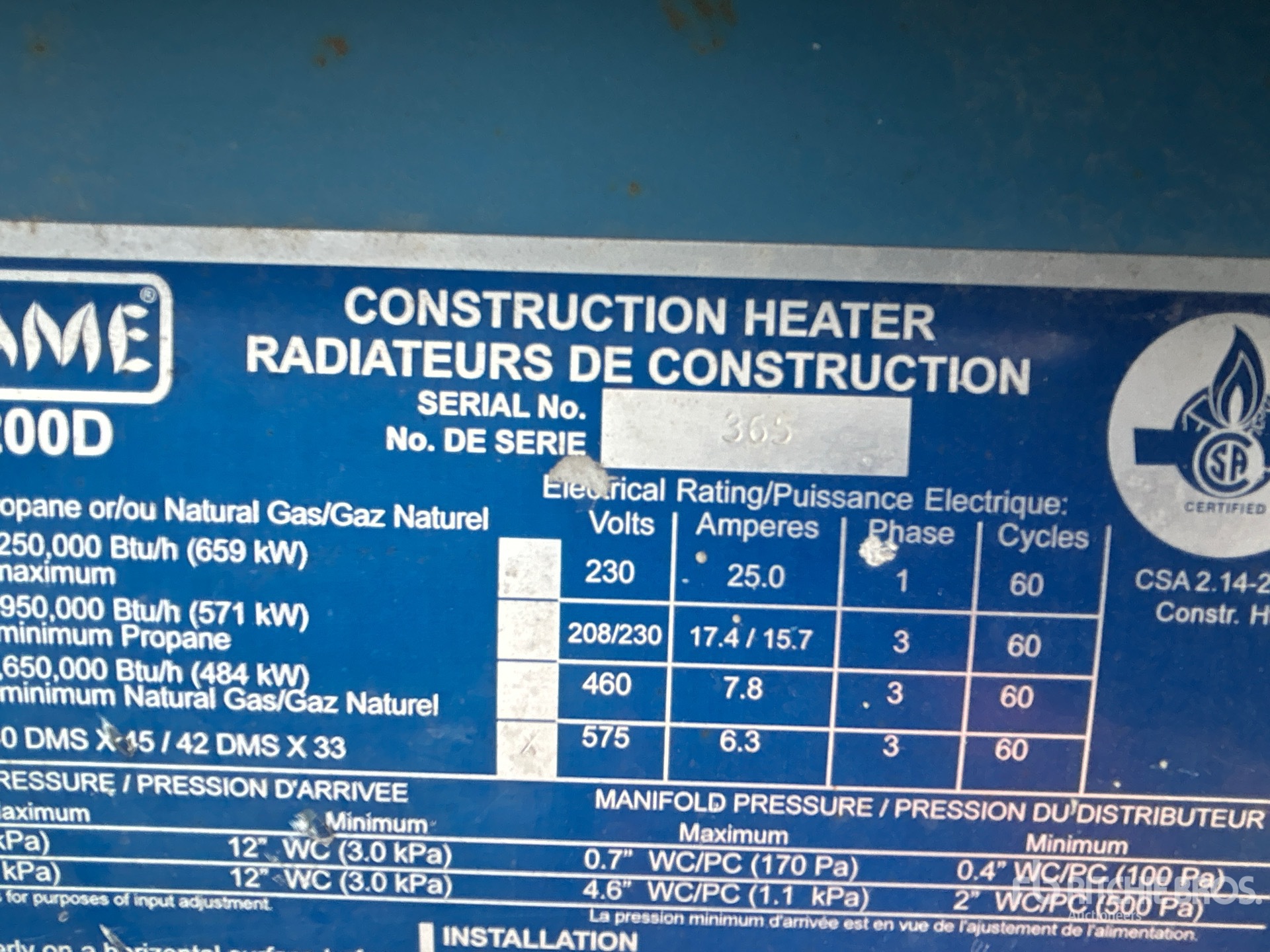 General Appearance with Serial Number / VIN