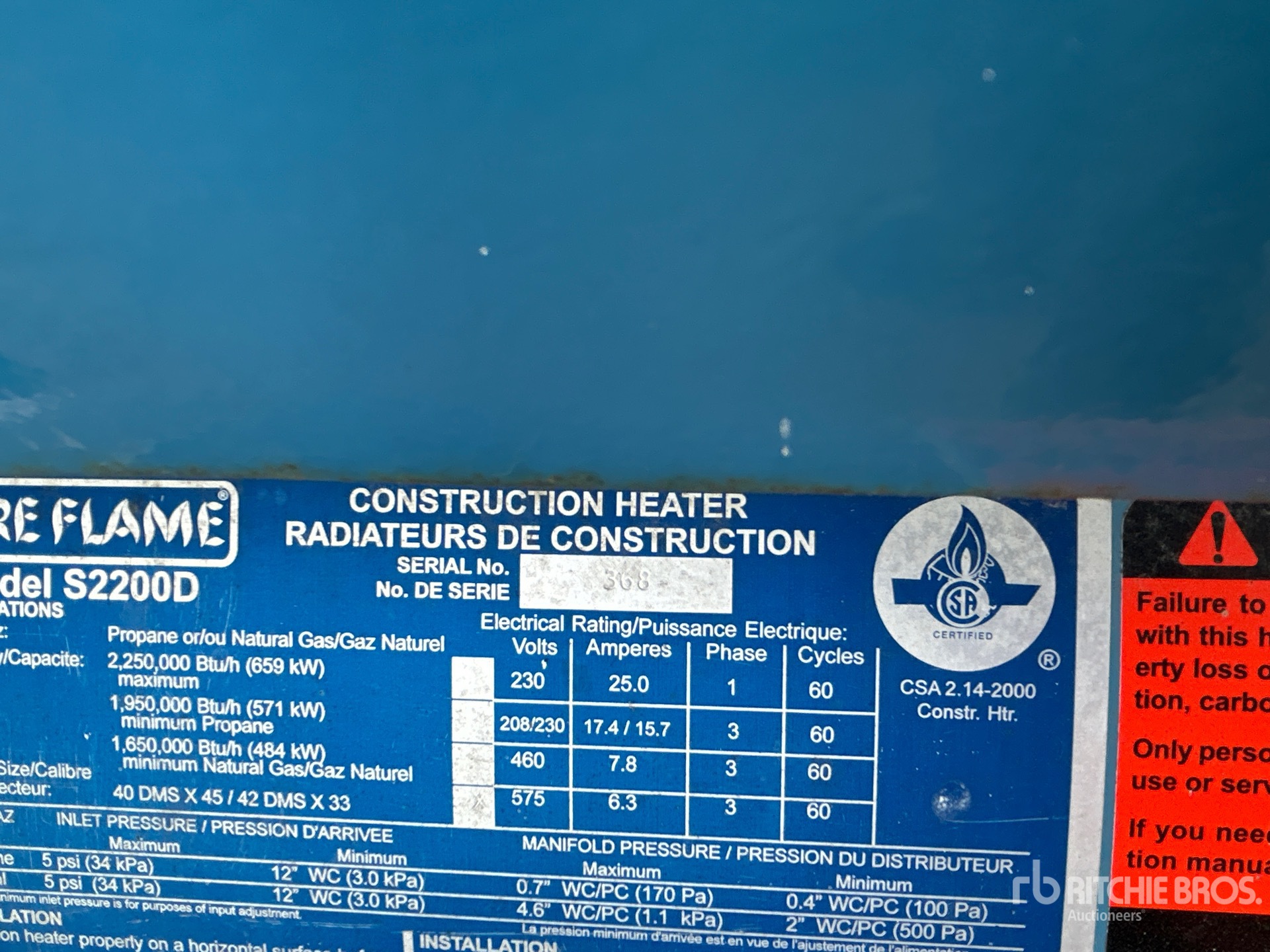 General Appearance with Serial Number / VIN