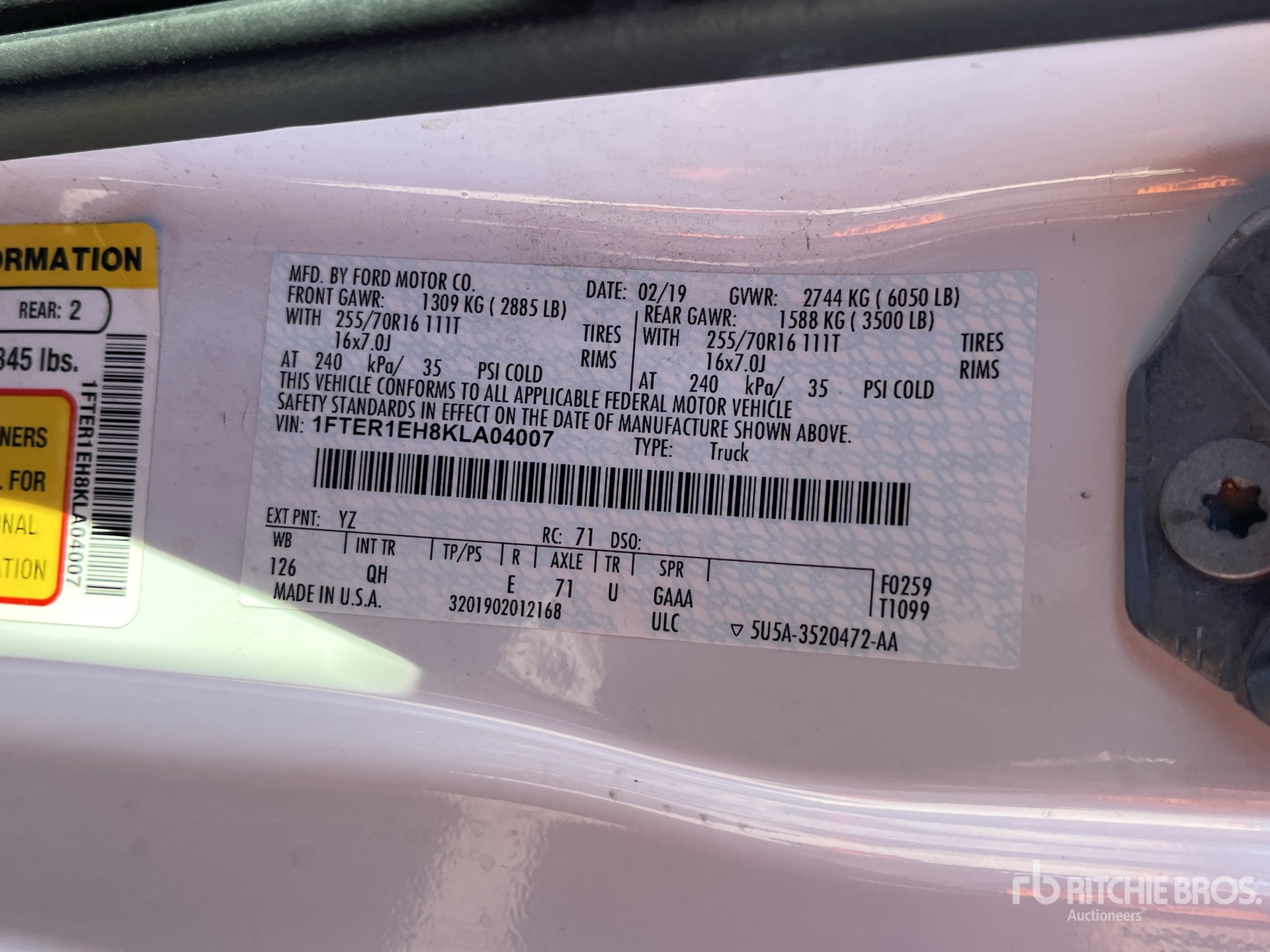 General Appearance with Serial Number / VIN