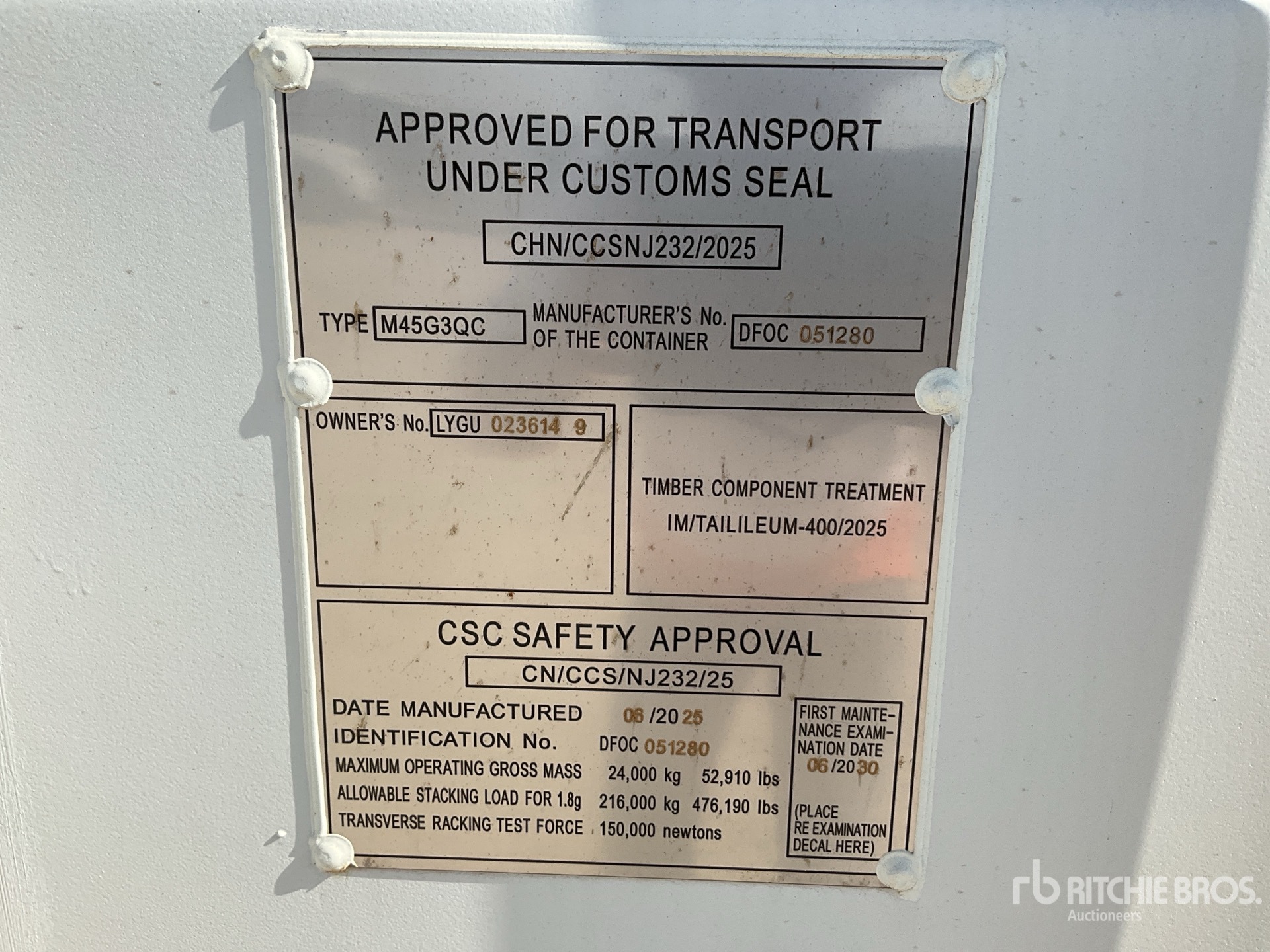 General Appearance with Serial Number / VIN