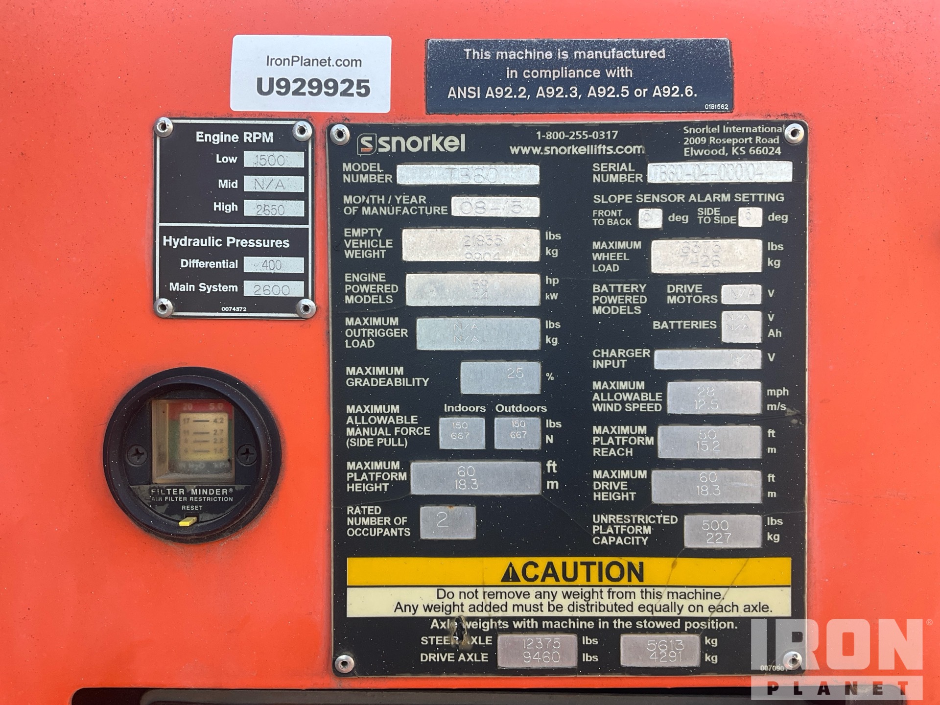 General Appearance with Serial Number / VIN