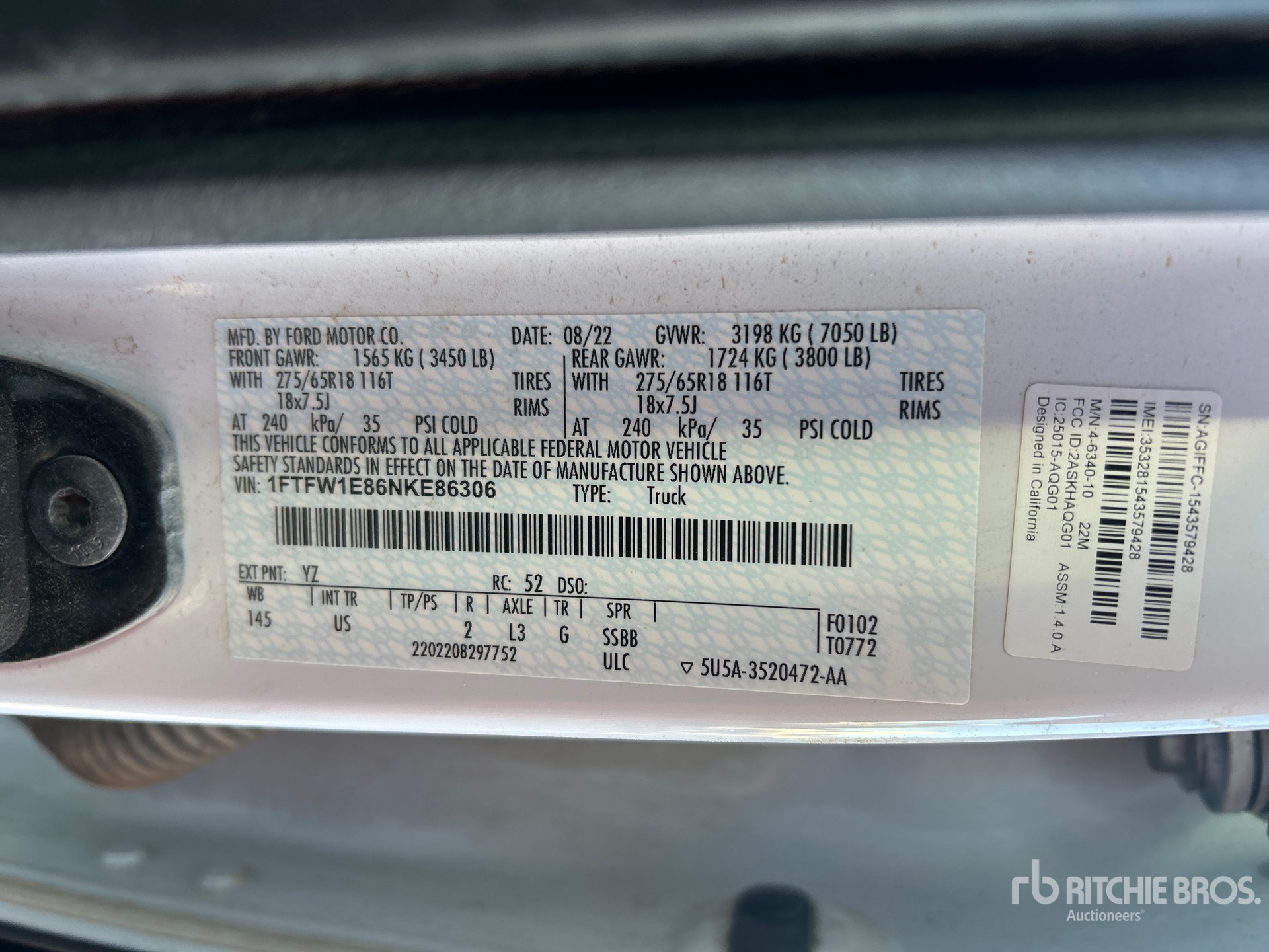 General Appearance with Serial Number / VIN