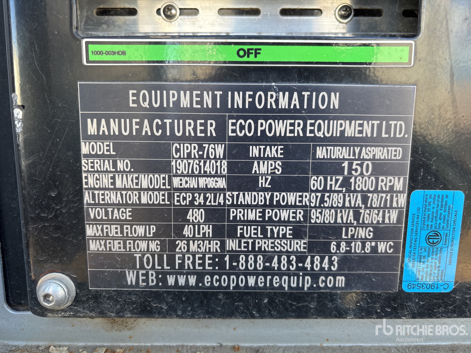 General Appearance with Serial Number / VIN