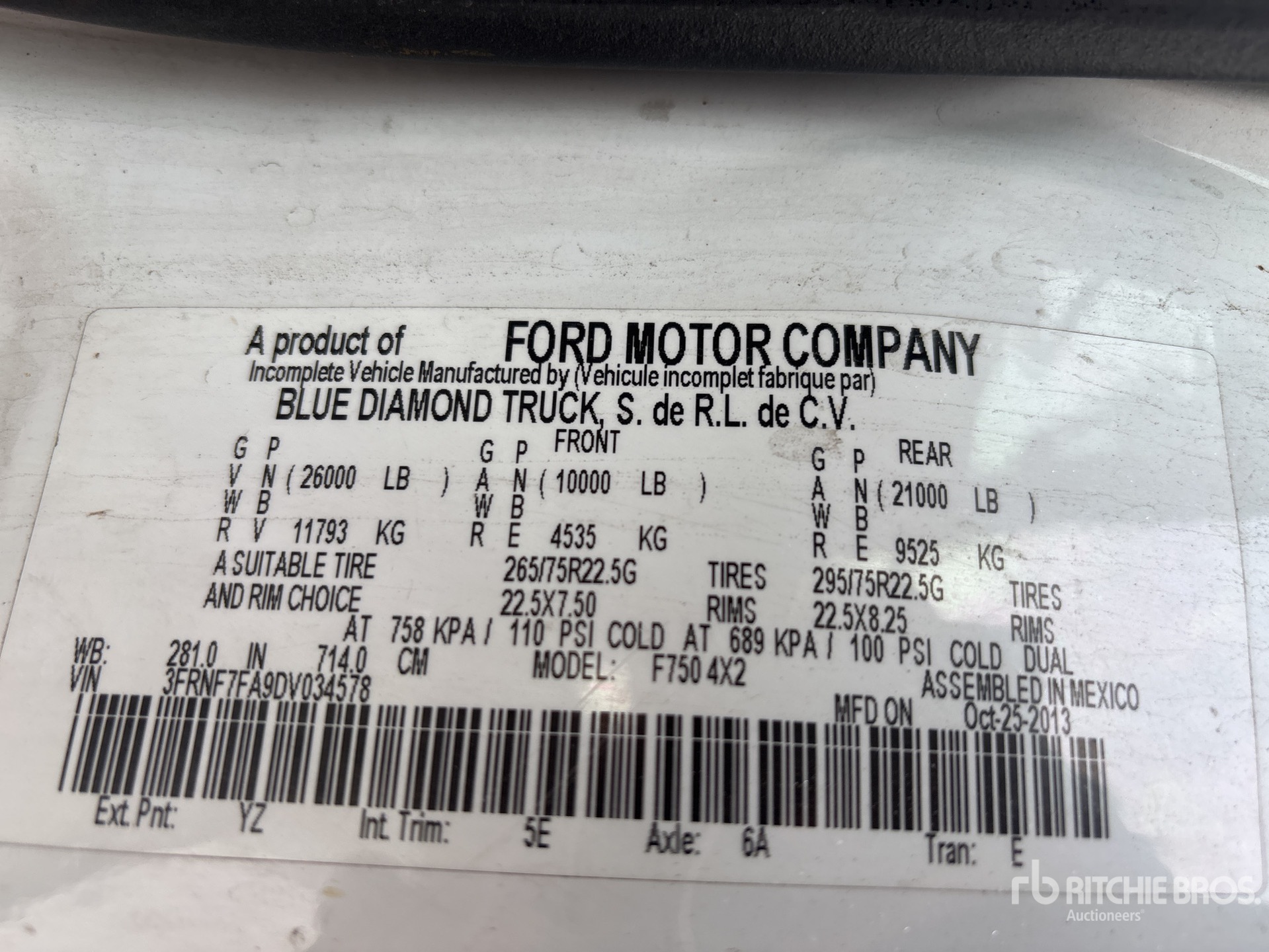 General Appearance with Serial Number / VIN