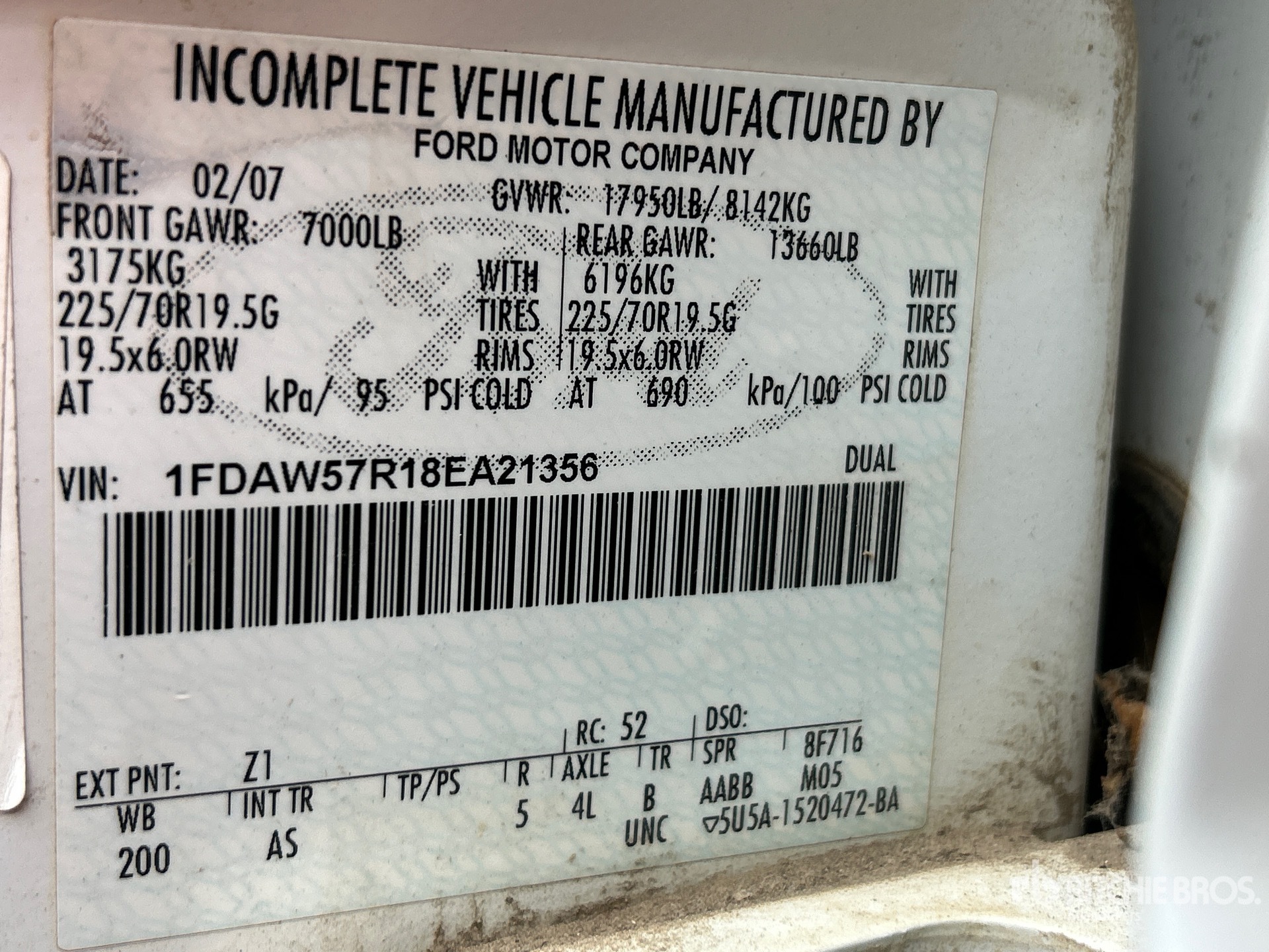 General Appearance with Serial Number / VIN