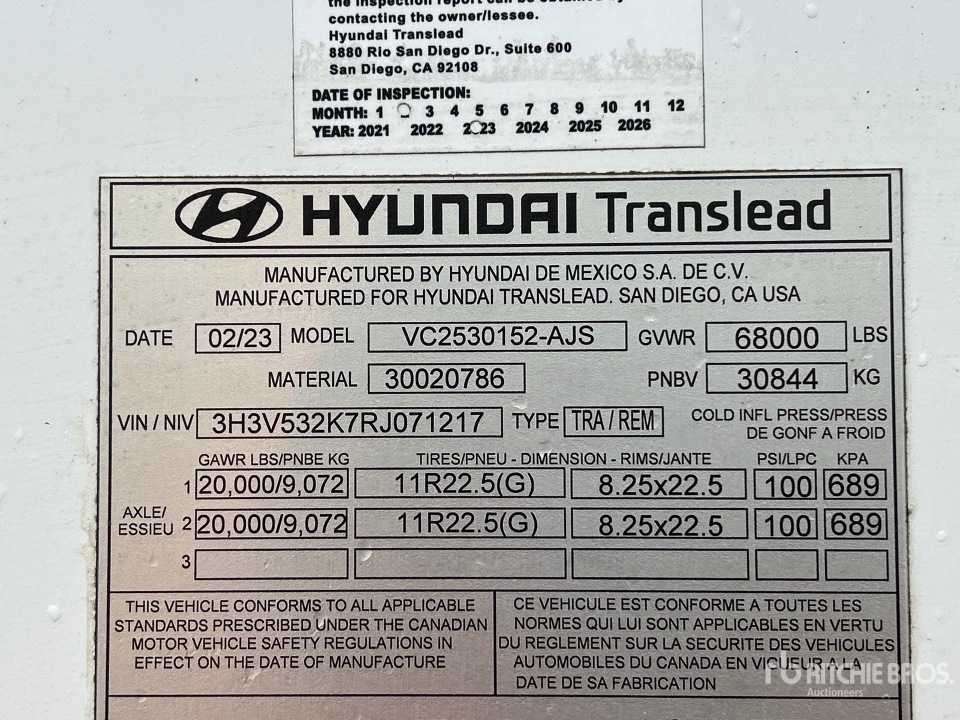 General Appearance with Serial Number / VIN