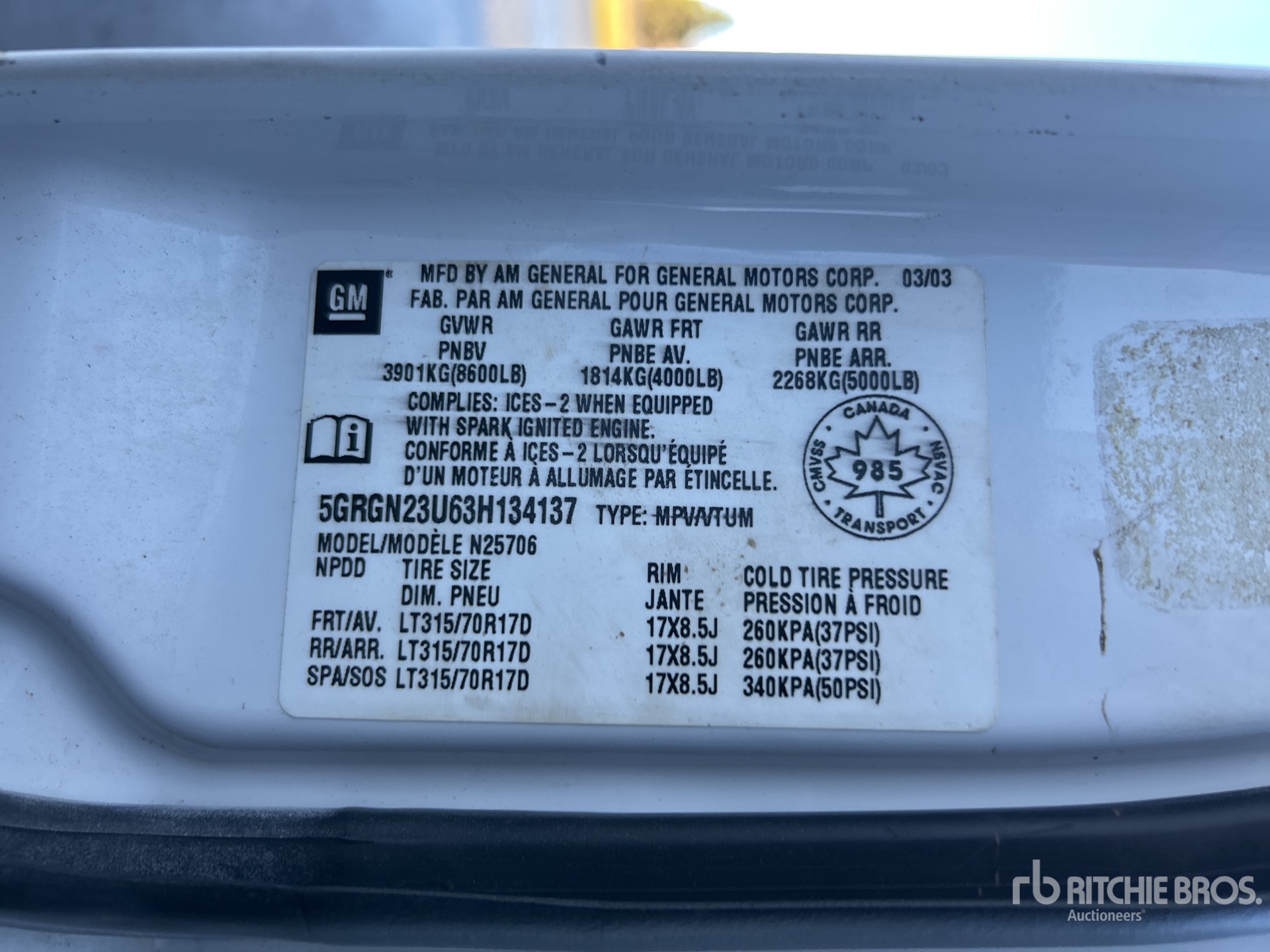 General Appearance with Serial Number / VIN