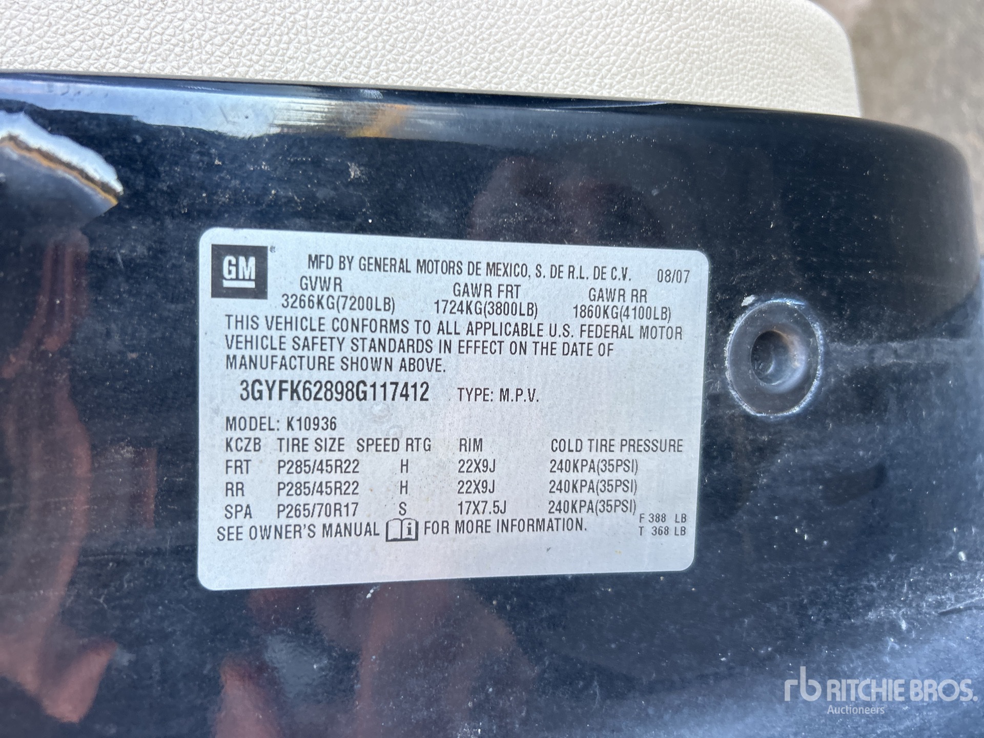 General Appearance with Serial Number / VIN