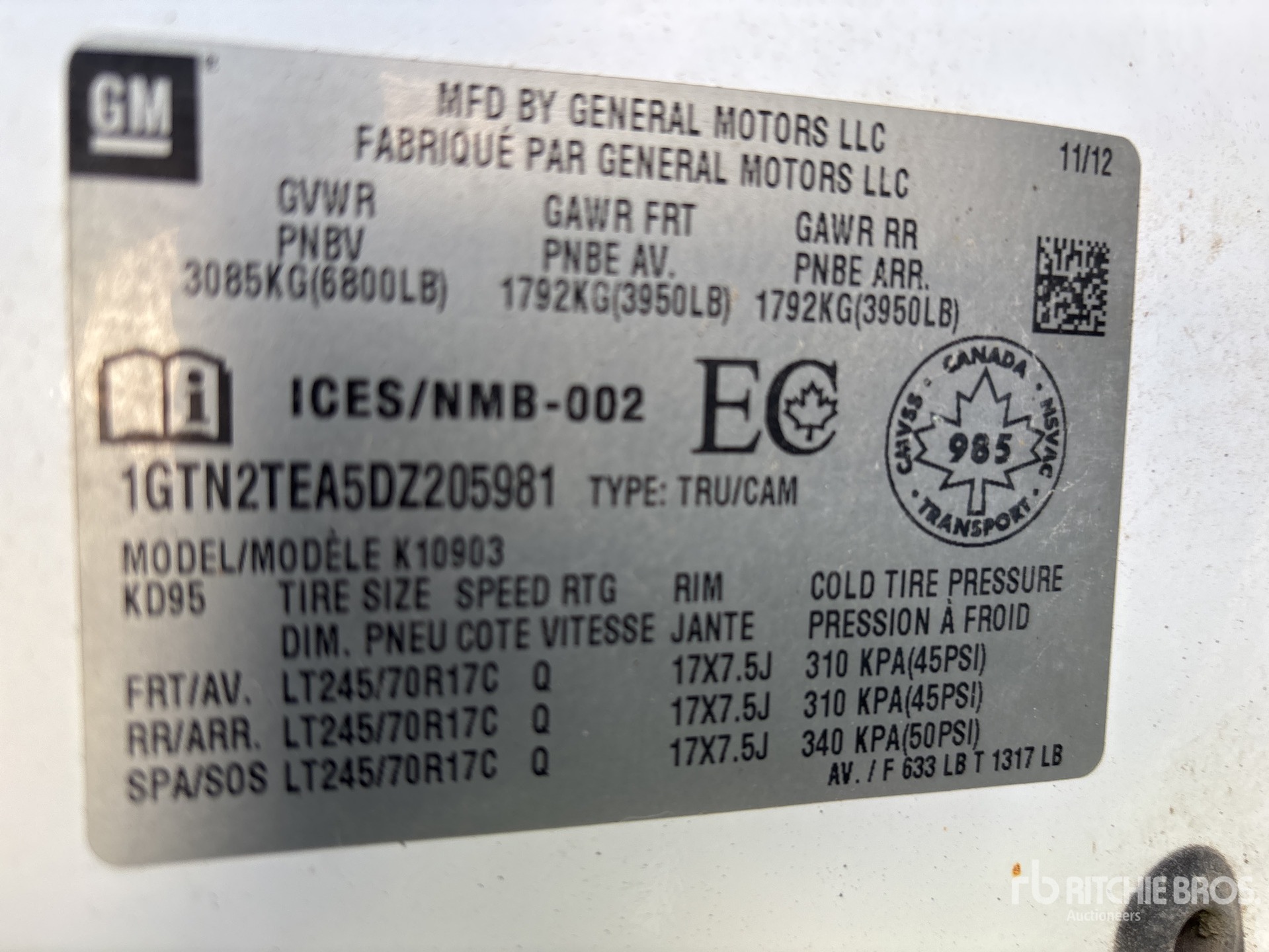 General Appearance with Serial Number / VIN