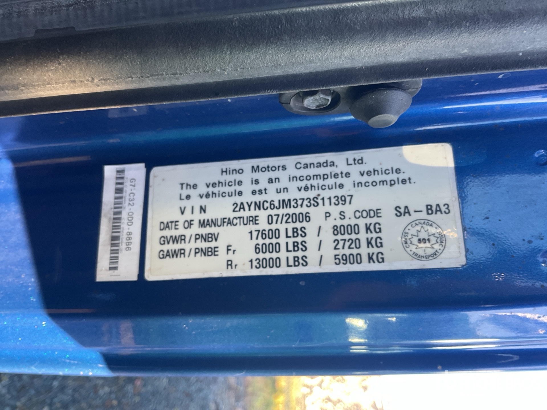 General Appearance with Serial Number / VIN