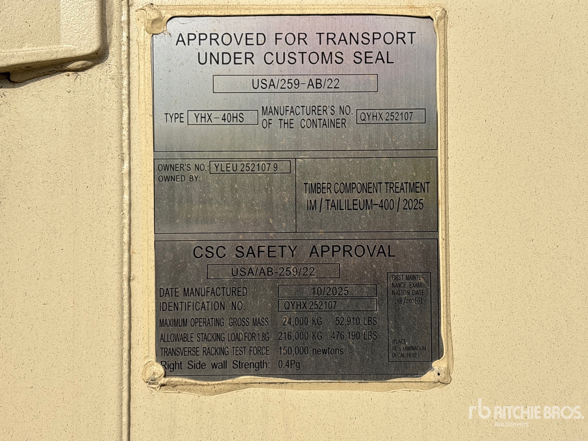 General Appearance with Serial Number / VIN