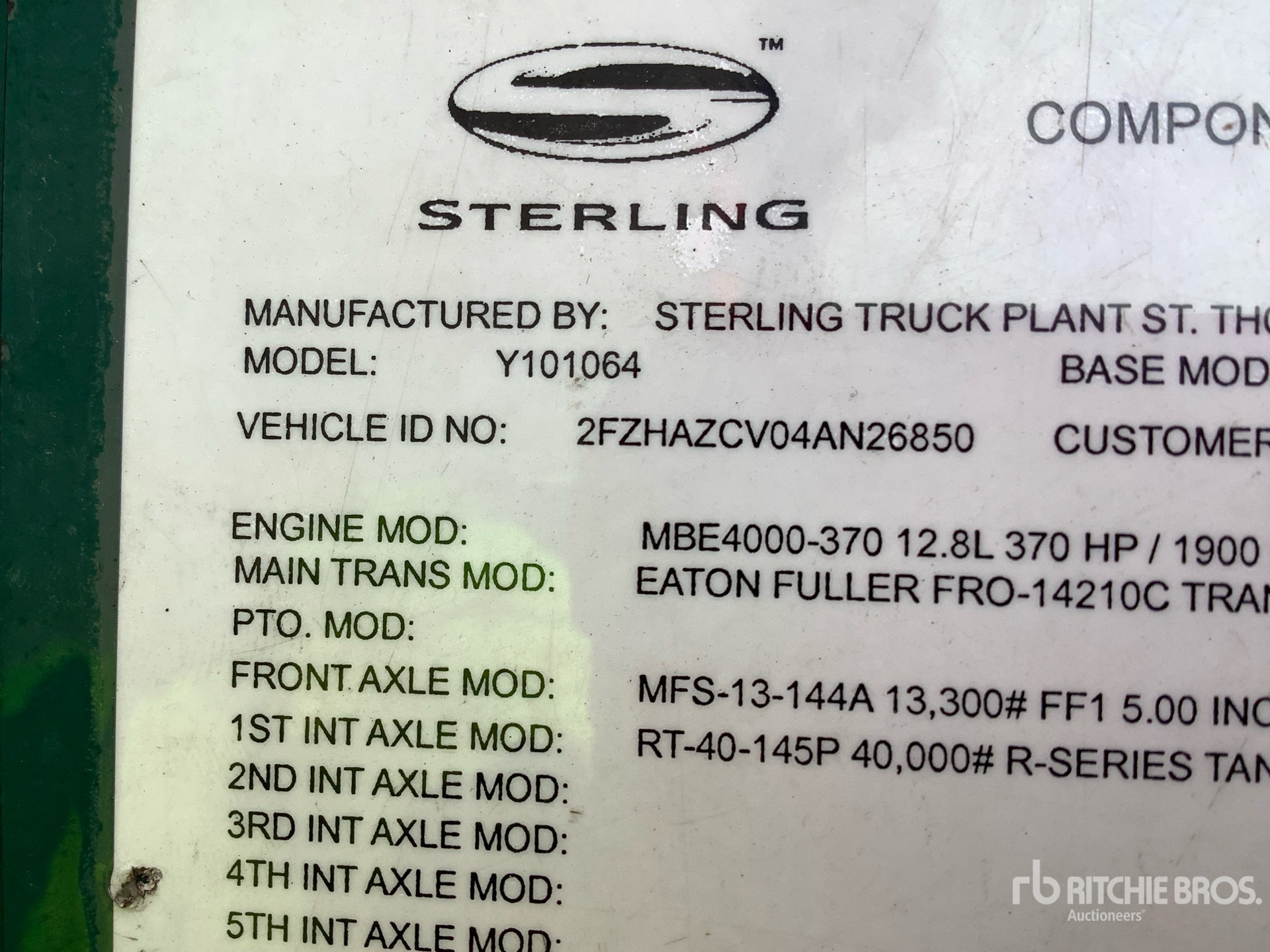 General Appearance with Serial Number / VIN