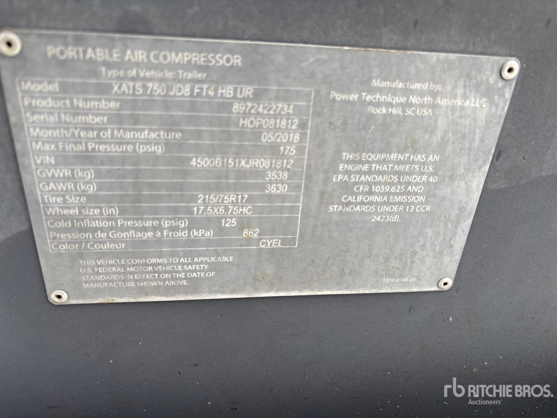 General Appearance with Serial Number / VIN