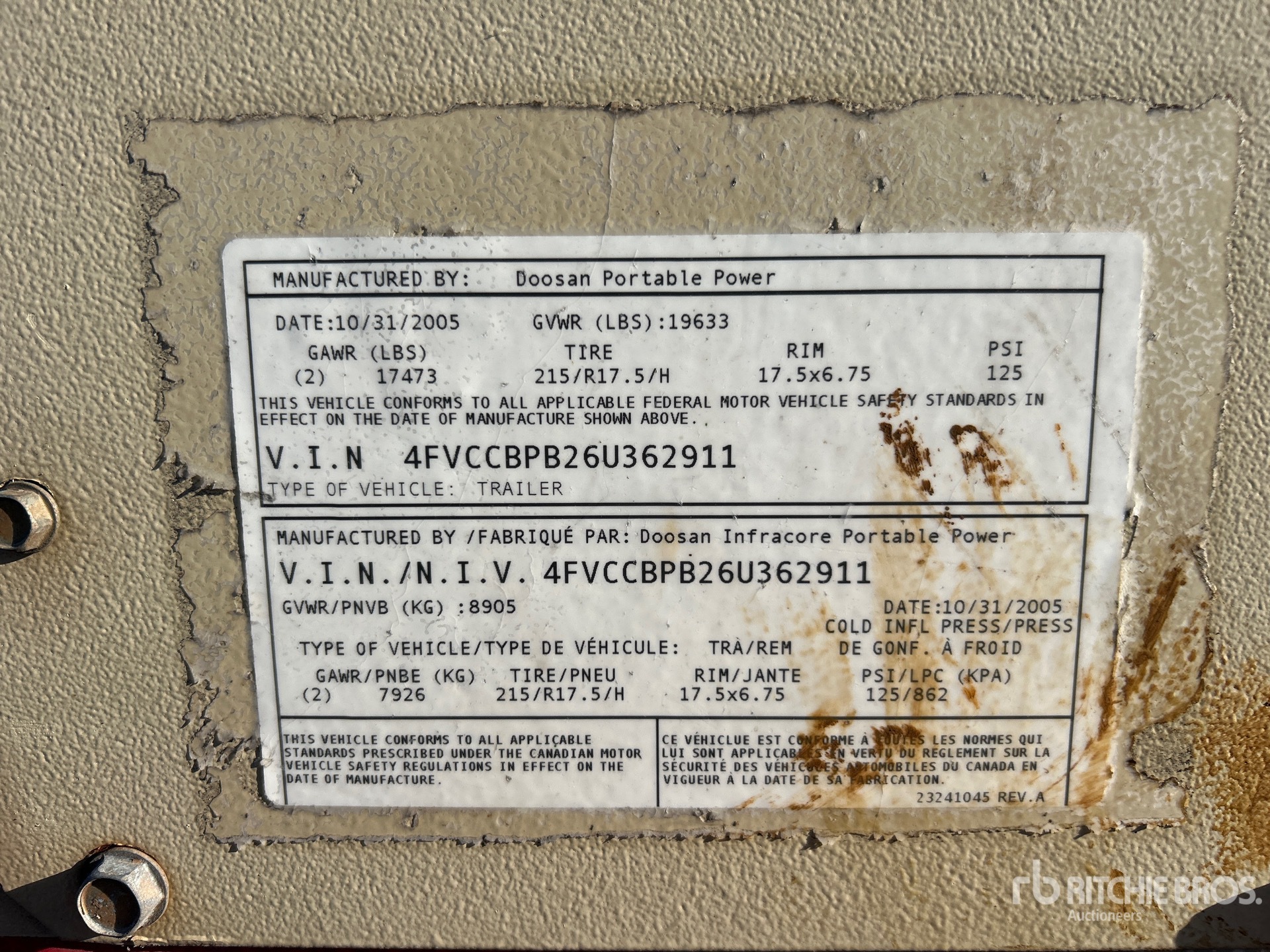 General Appearance with Serial Number / VIN