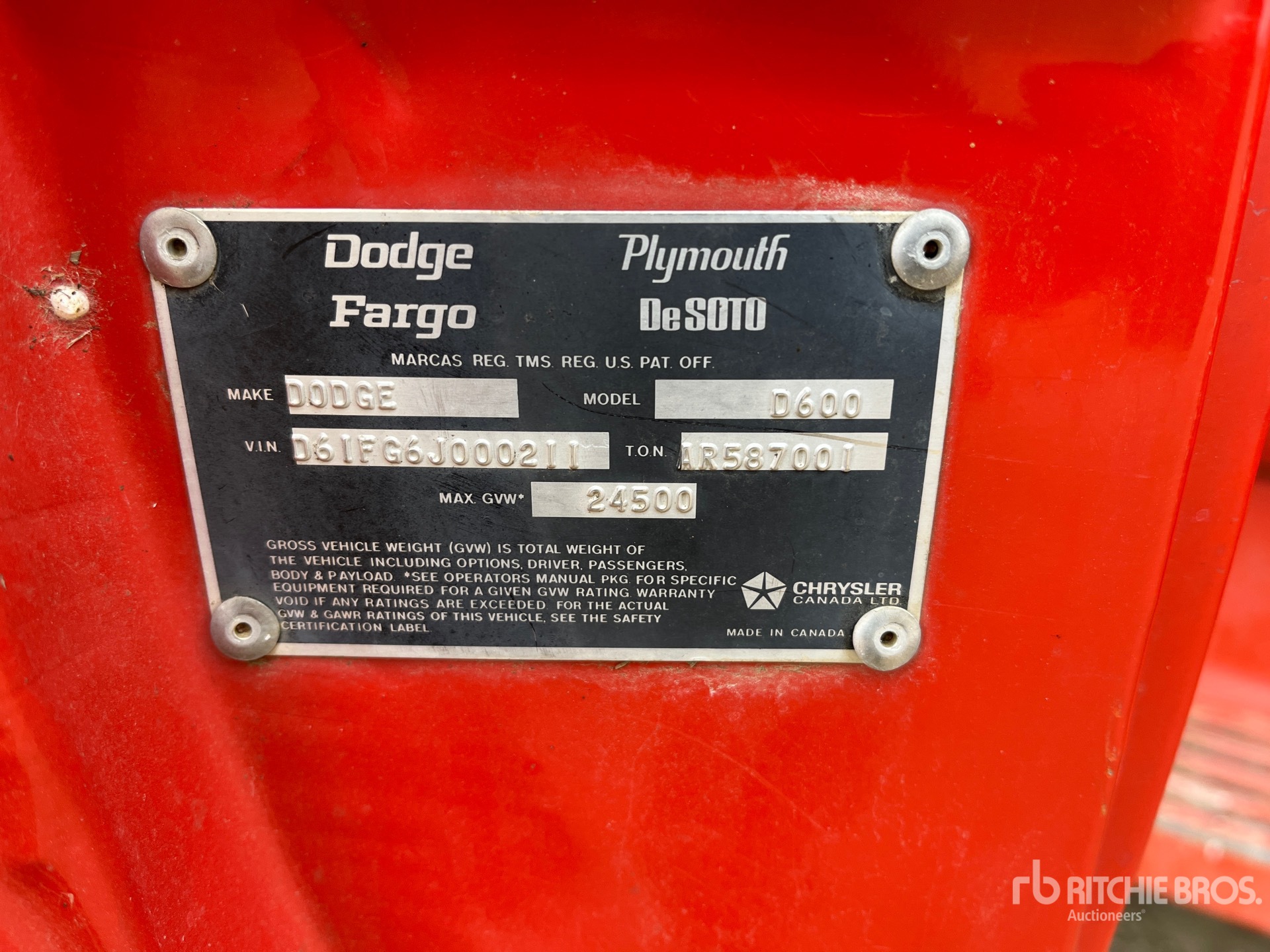 General Appearance with N.º de serie/VIN