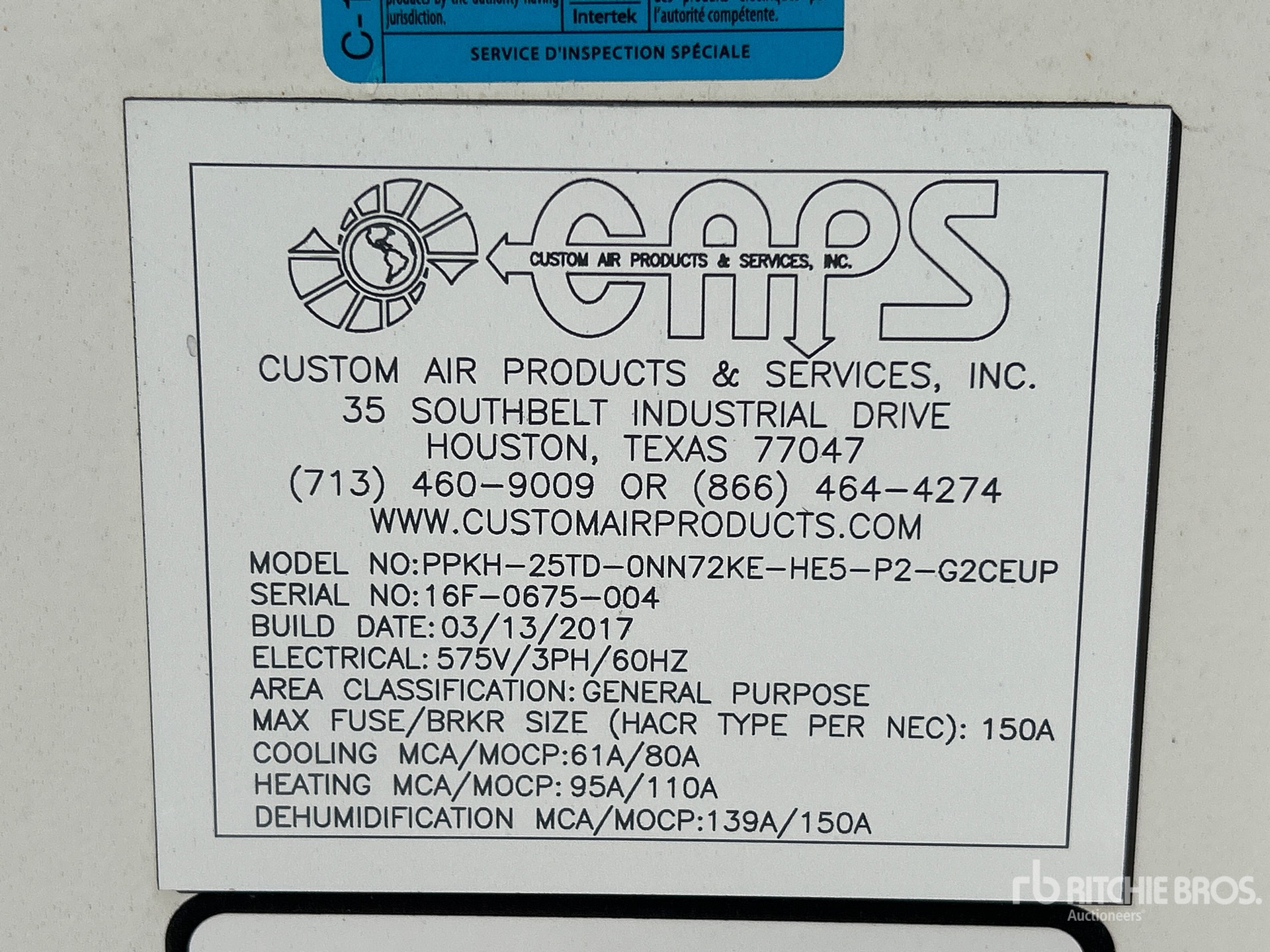 General Appearance with Serial Number / VIN