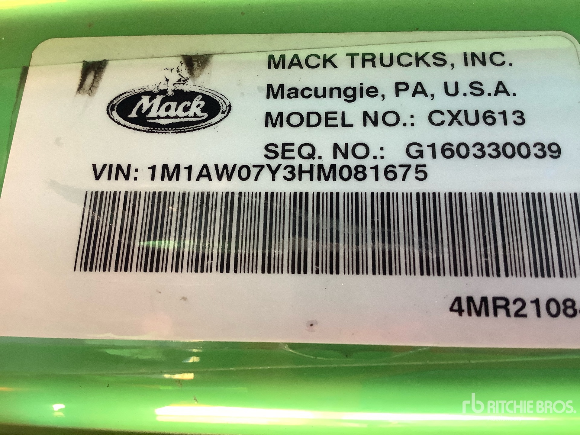 General Appearance with Serial Number / VIN