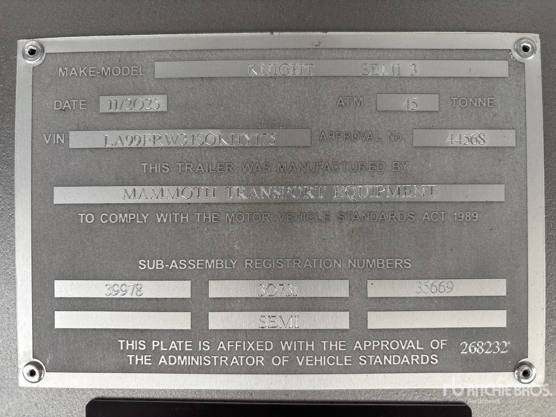 General Appearance with Serial Number / VIN