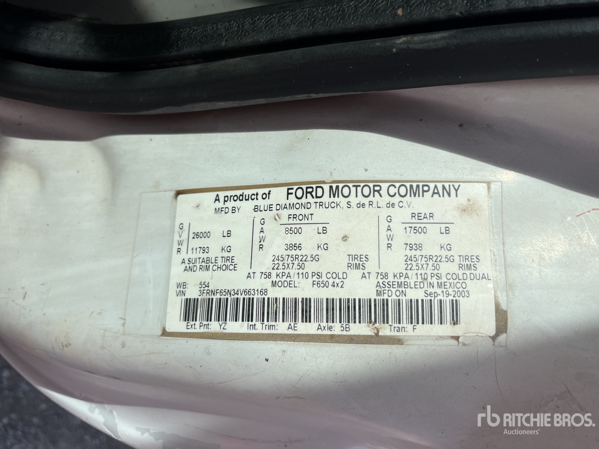 General Appearance with Serial Number / VIN