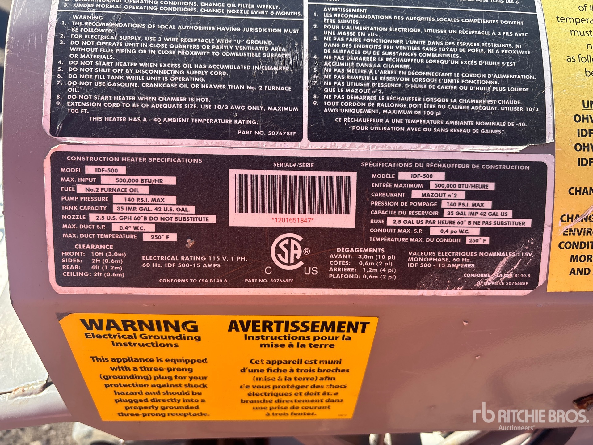 General Appearance with Serial Number / VIN