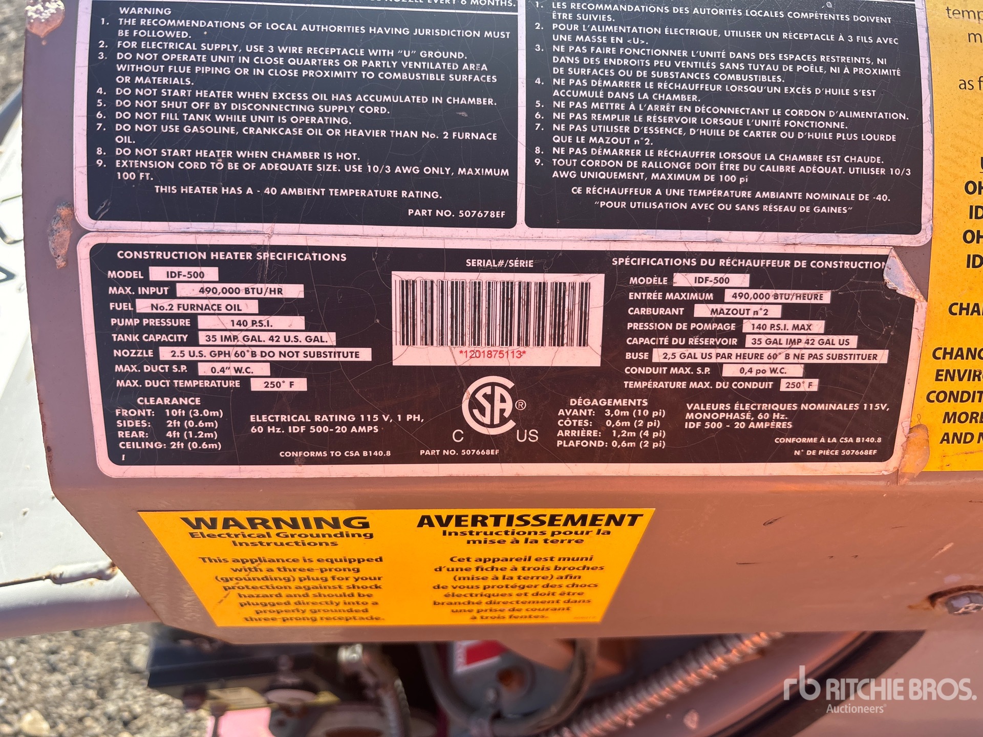 General Appearance with Serial Number / VIN