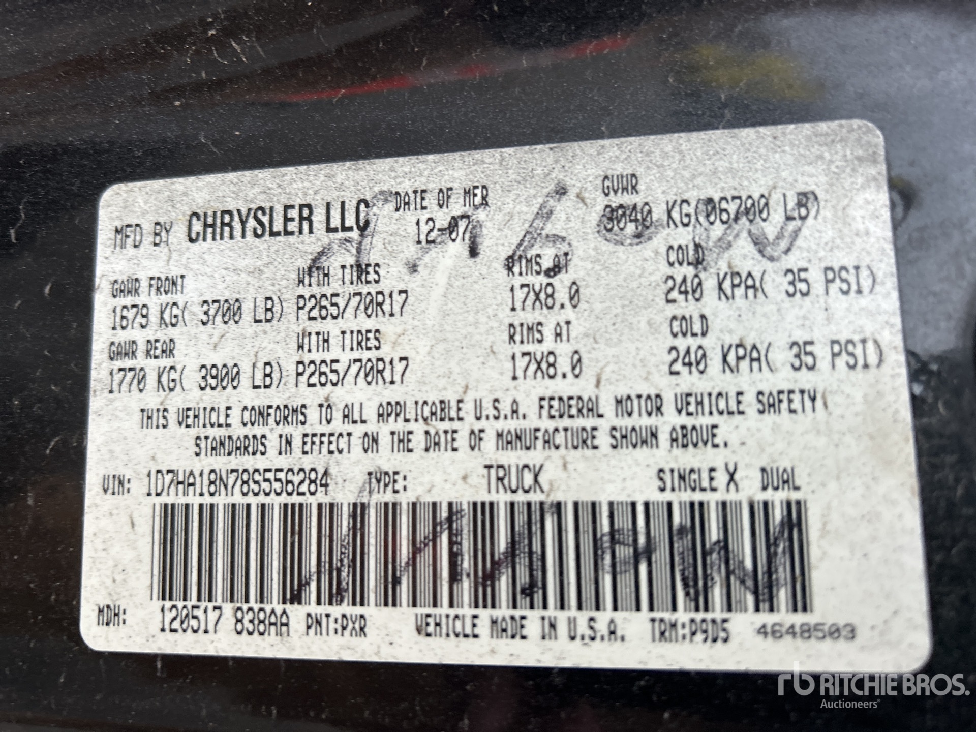 General Appearance with Serial Number / VIN