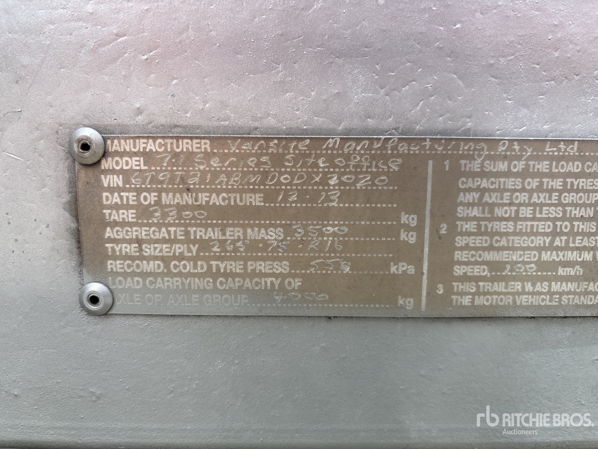 General Appearance with Serial Number / VIN