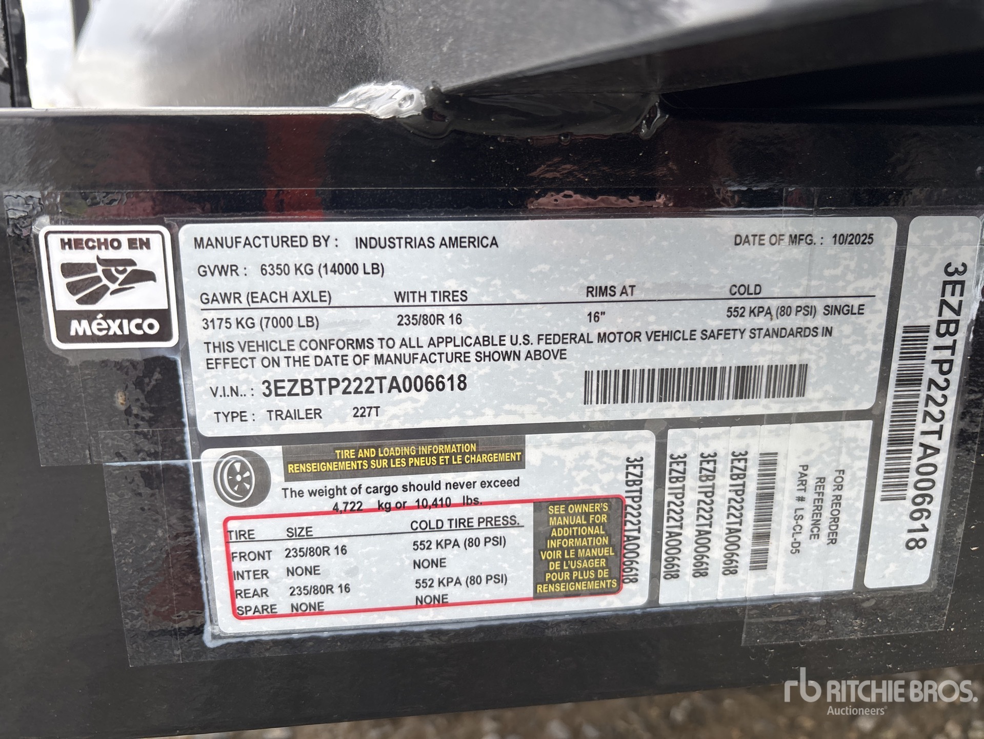 General Appearance with Serial Number / VIN