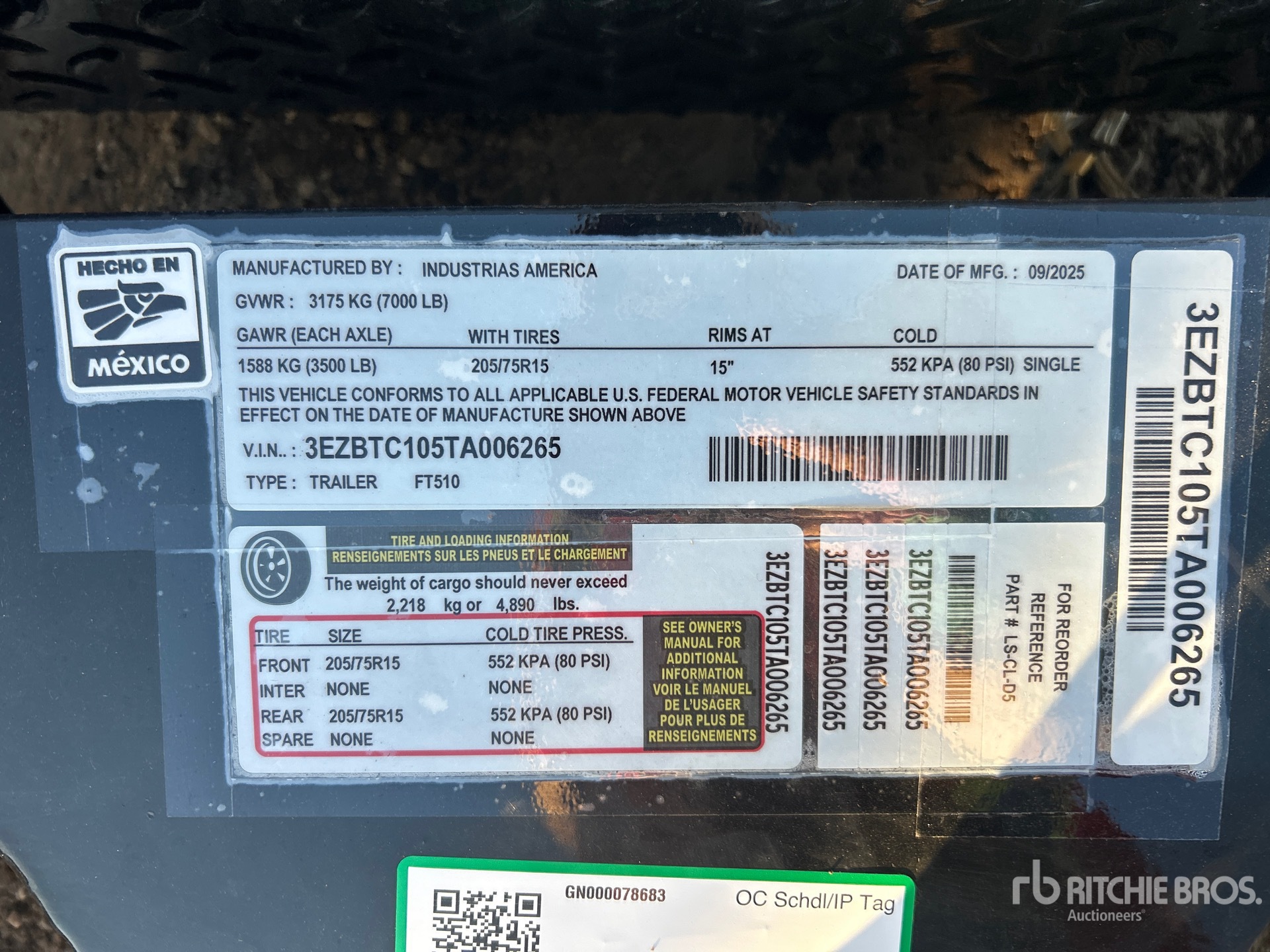 General Appearance with Serial Number / VIN