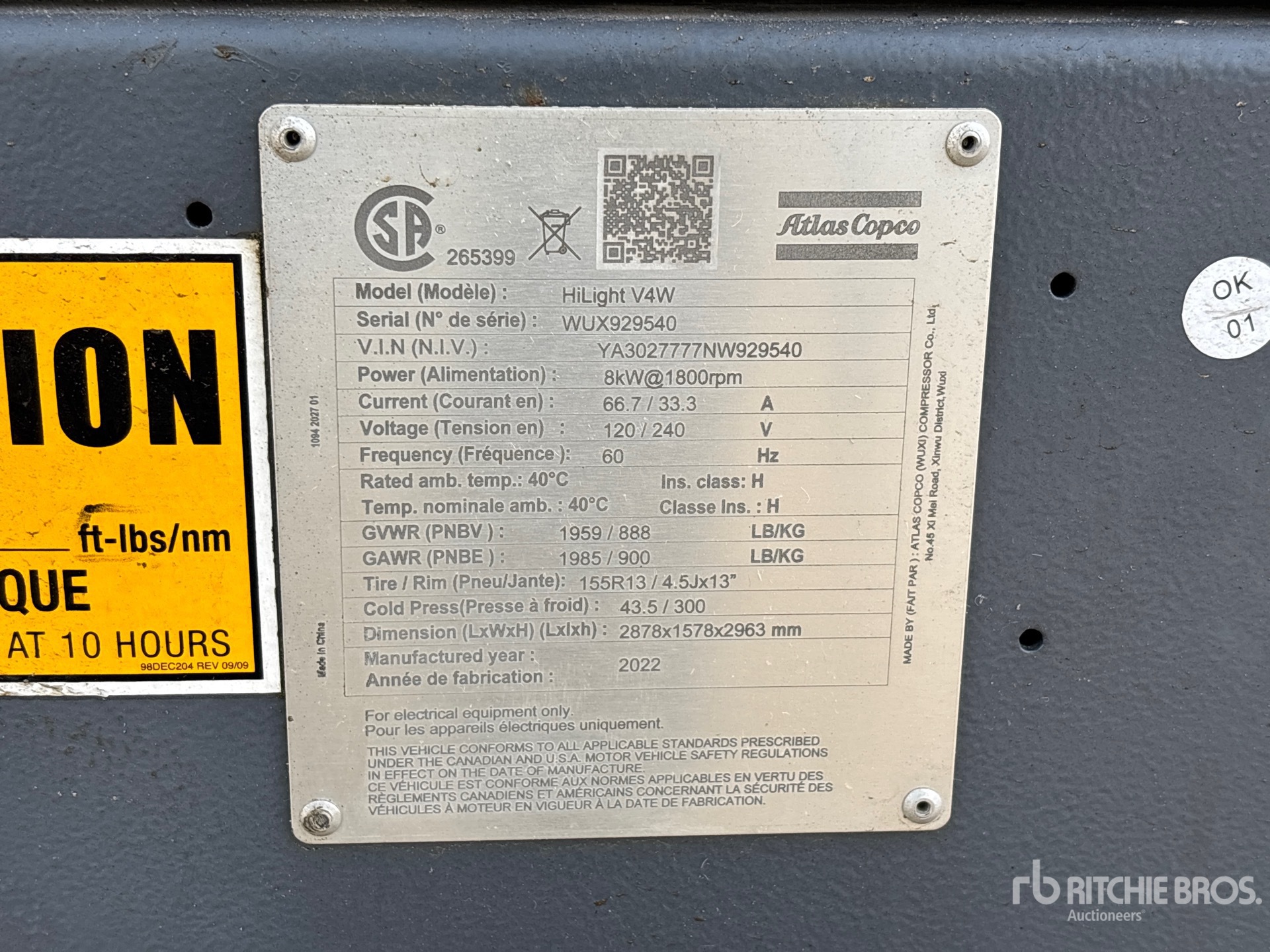 General Appearance with Serial Number / VIN