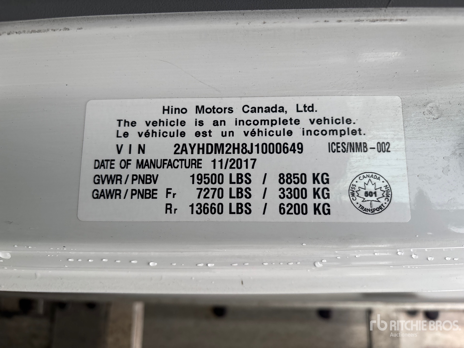 General Appearance with Serial Number / VIN