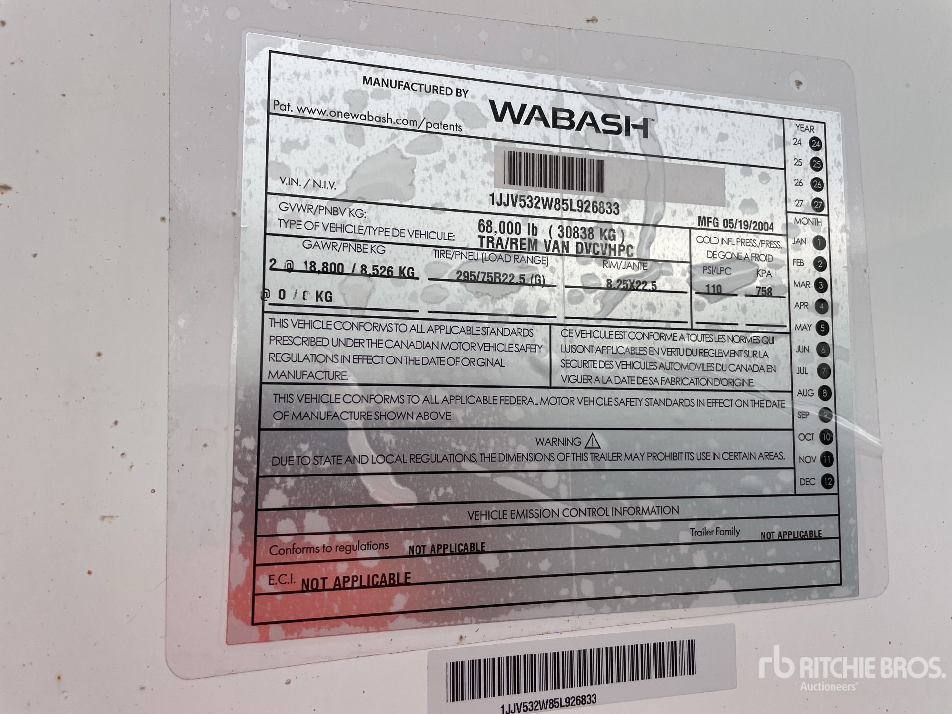 General Appearance with Serial Number / VIN