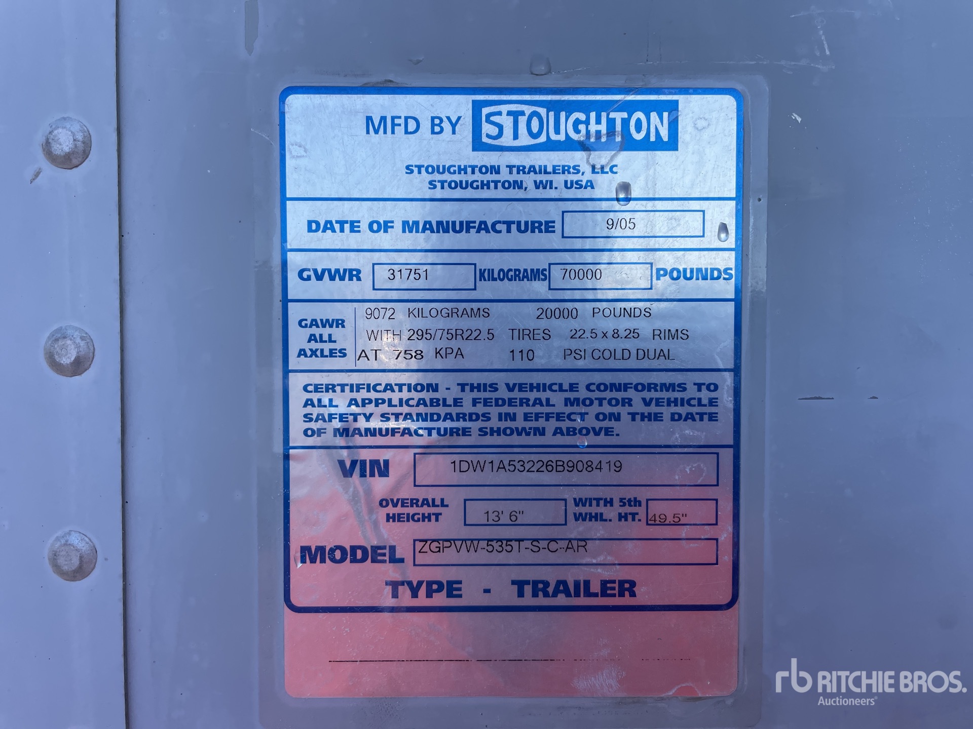 General Appearance with Serial Number / VIN