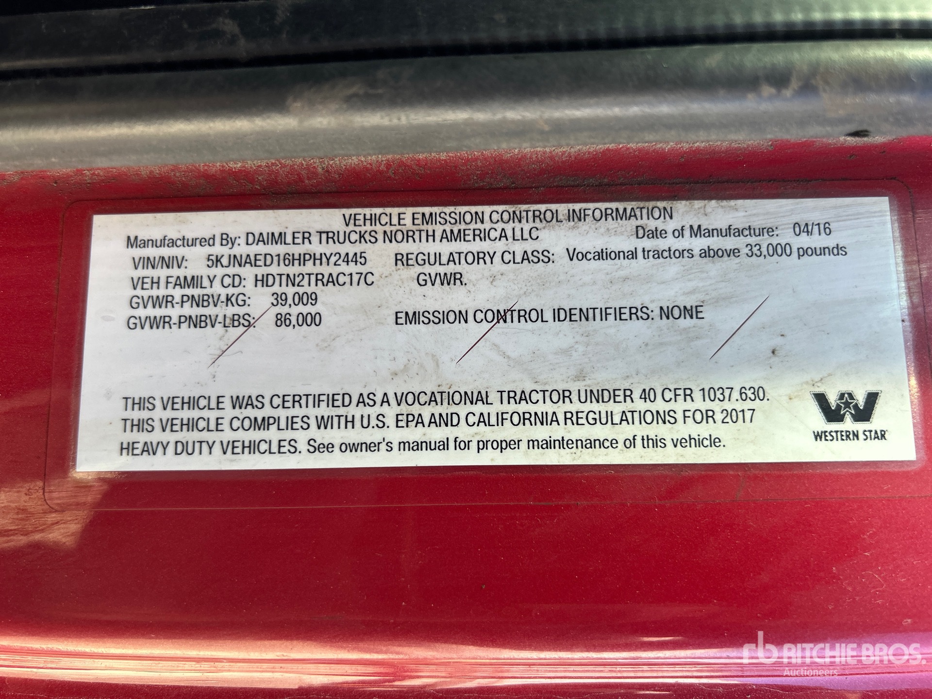 General Appearance with Serial Number / VIN