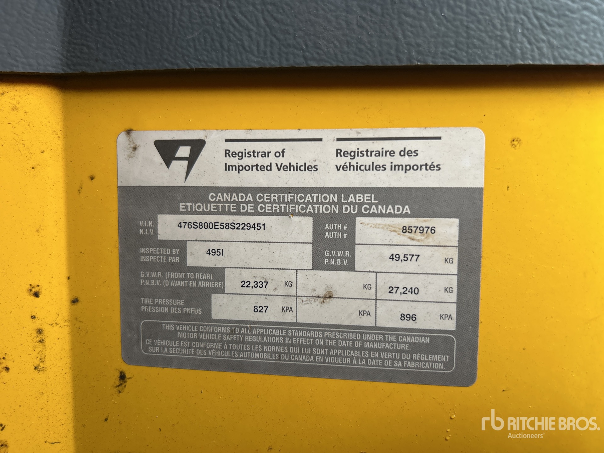 General Appearance with N.º de serie/VIN