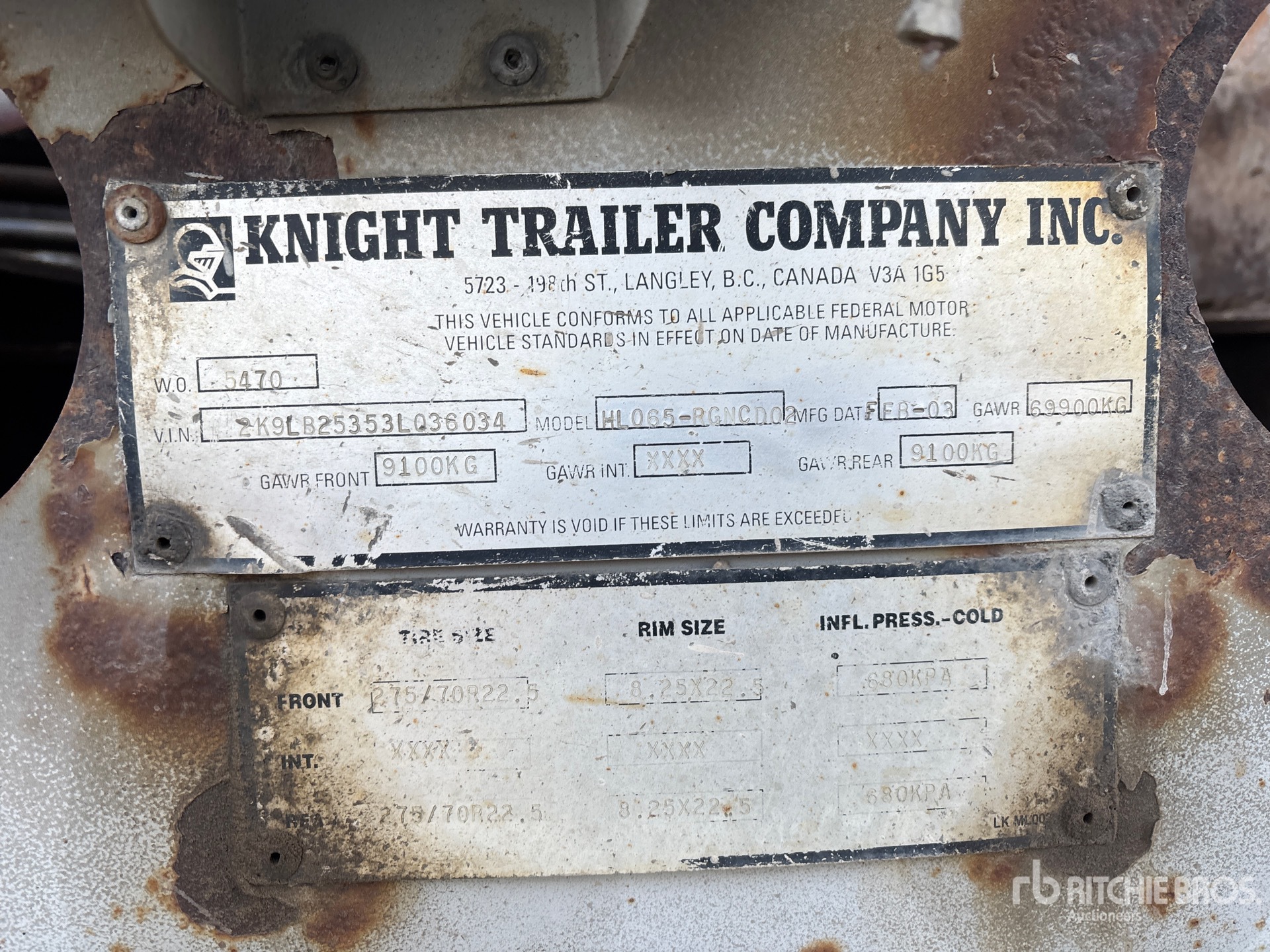 General Appearance with Serial Number / VIN