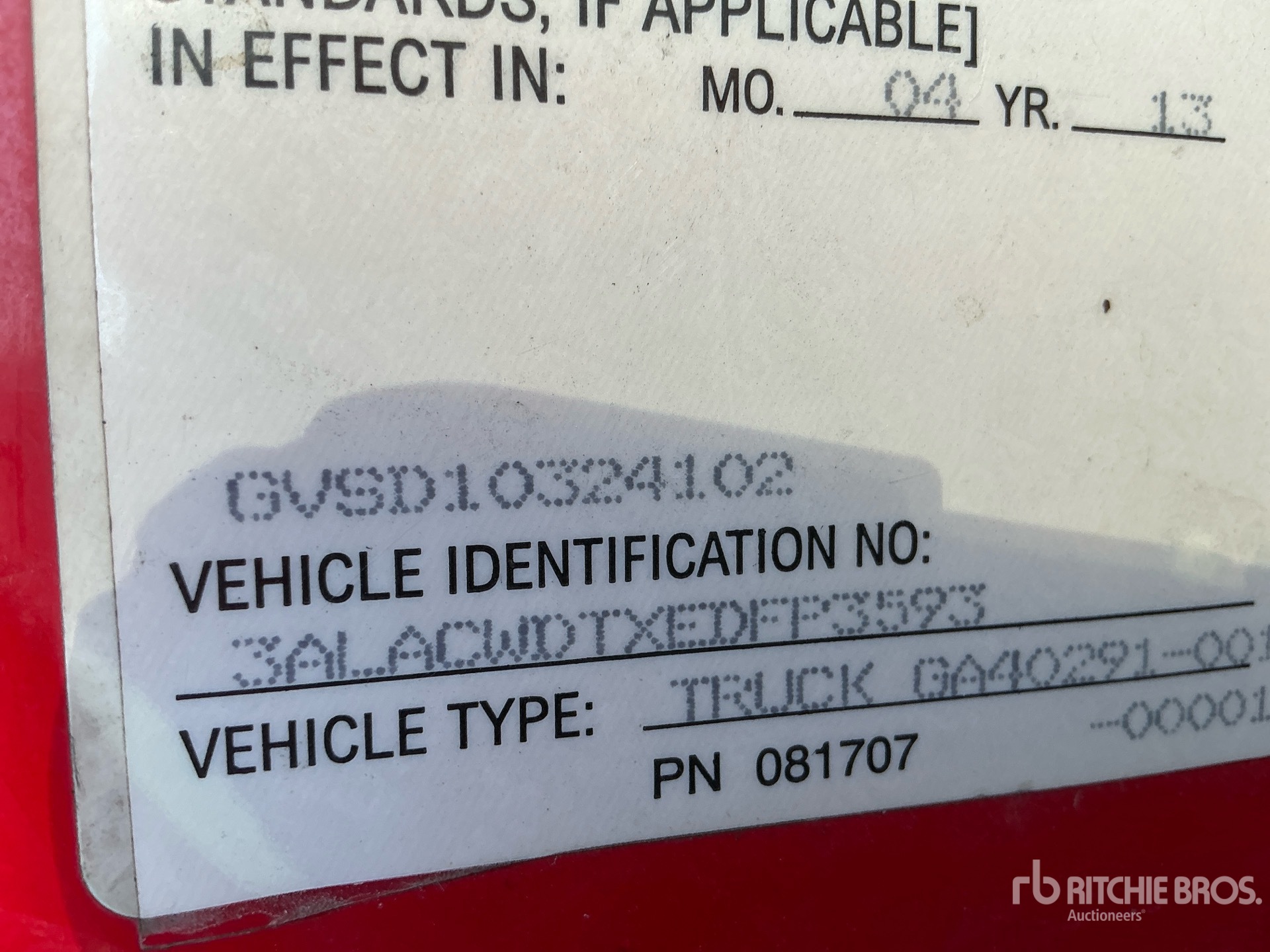 General Appearance with Serial Number / VIN