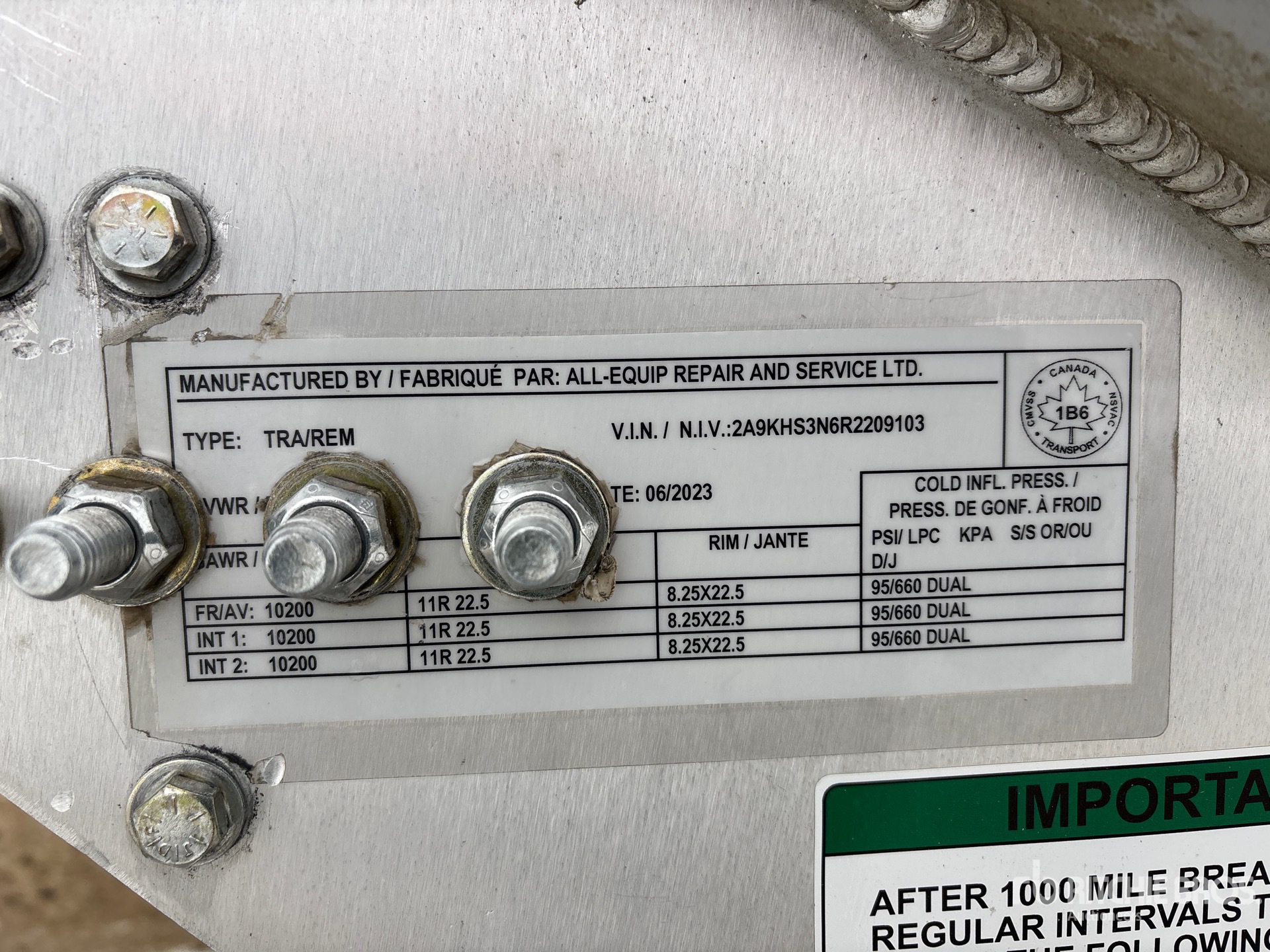 General Appearance with Serial Number / VIN