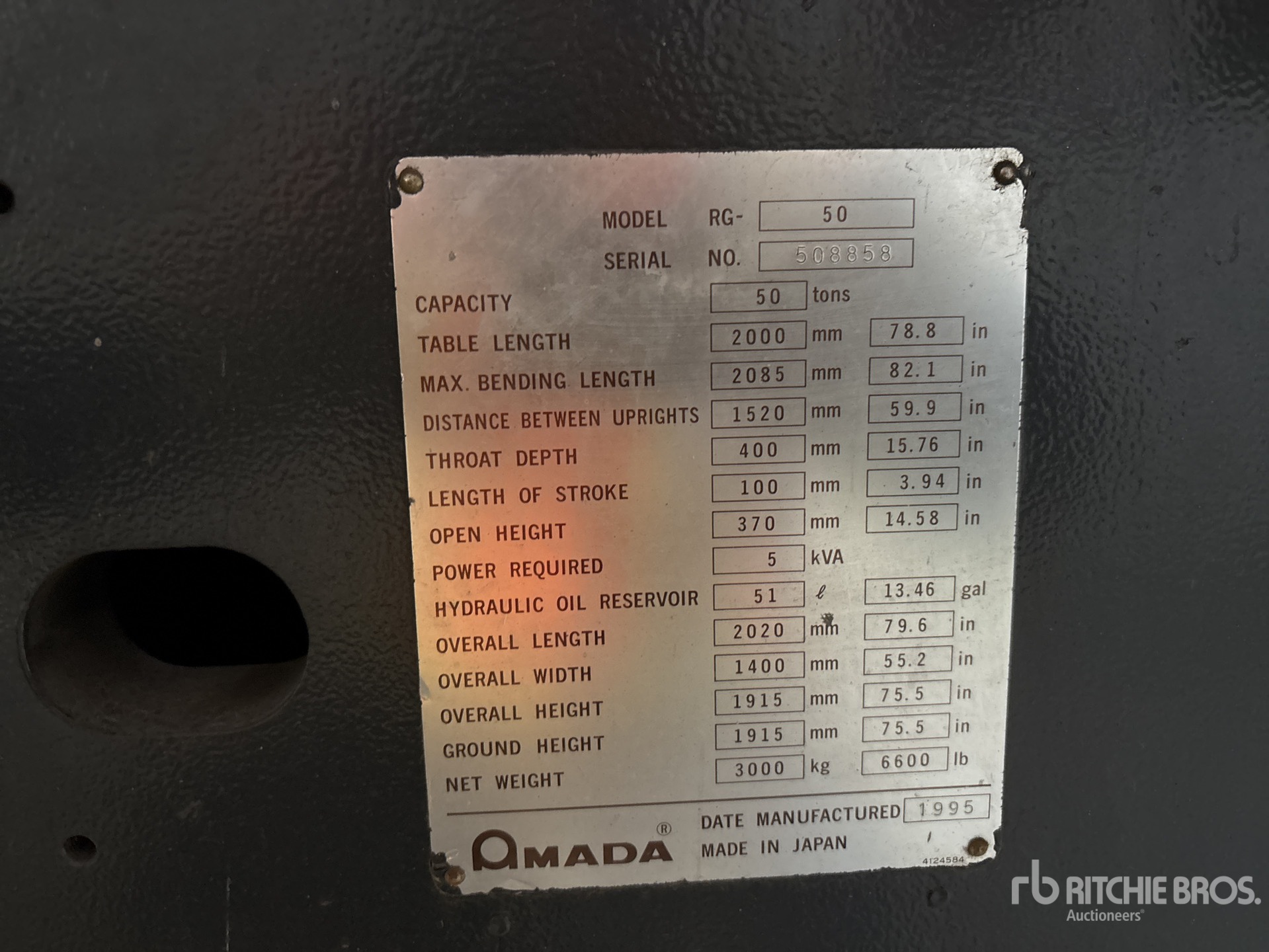 General Appearance with Serial Number / VIN